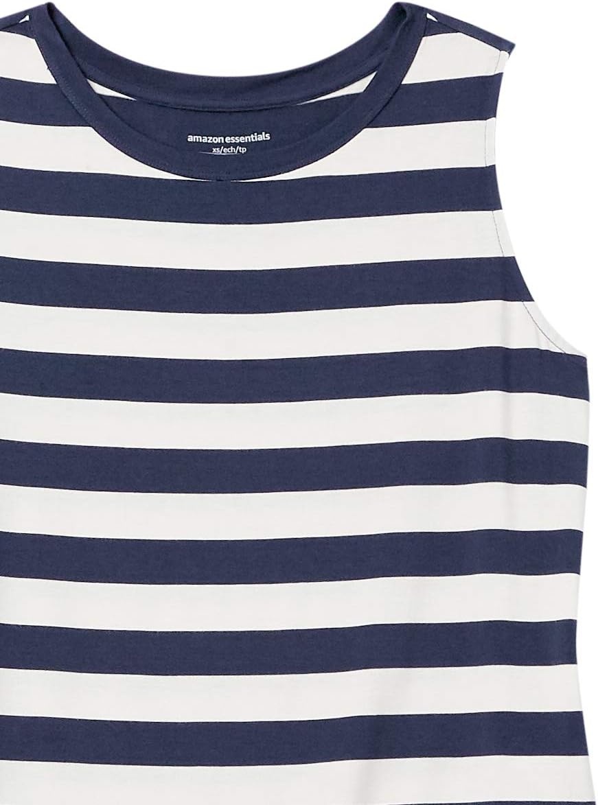 image:imageAmazon Essentials Womens RelaxedFit Loose Fit Sleeveless Muscle Tank TopNavy White Placed Stripe