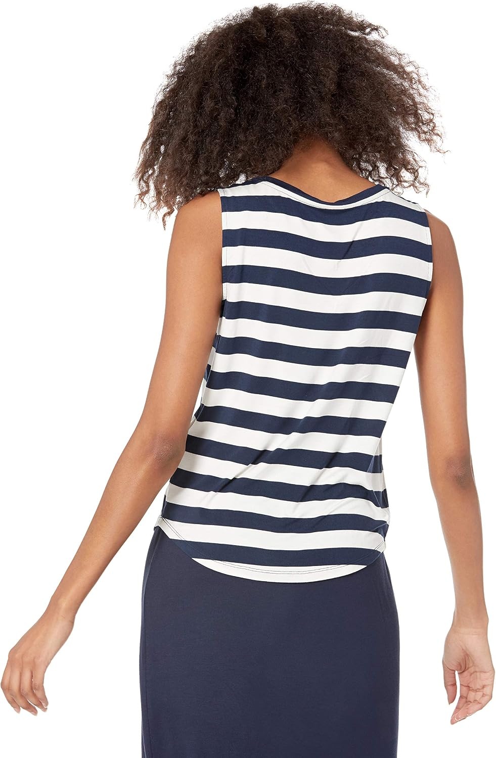 image:imageAmazon Essentials Womens RelaxedFit Loose Fit Sleeveless Muscle Tank TopNavy White Placed Stripe