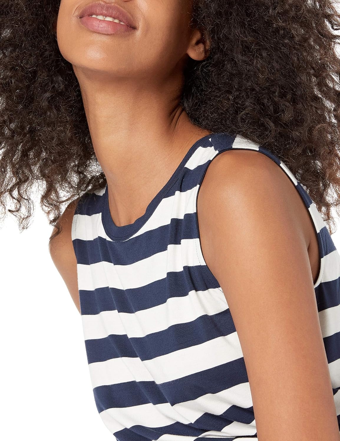 image:imageAmazon Essentials Womens RelaxedFit Loose Fit Sleeveless Muscle Tank TopNavy White Placed Stripe