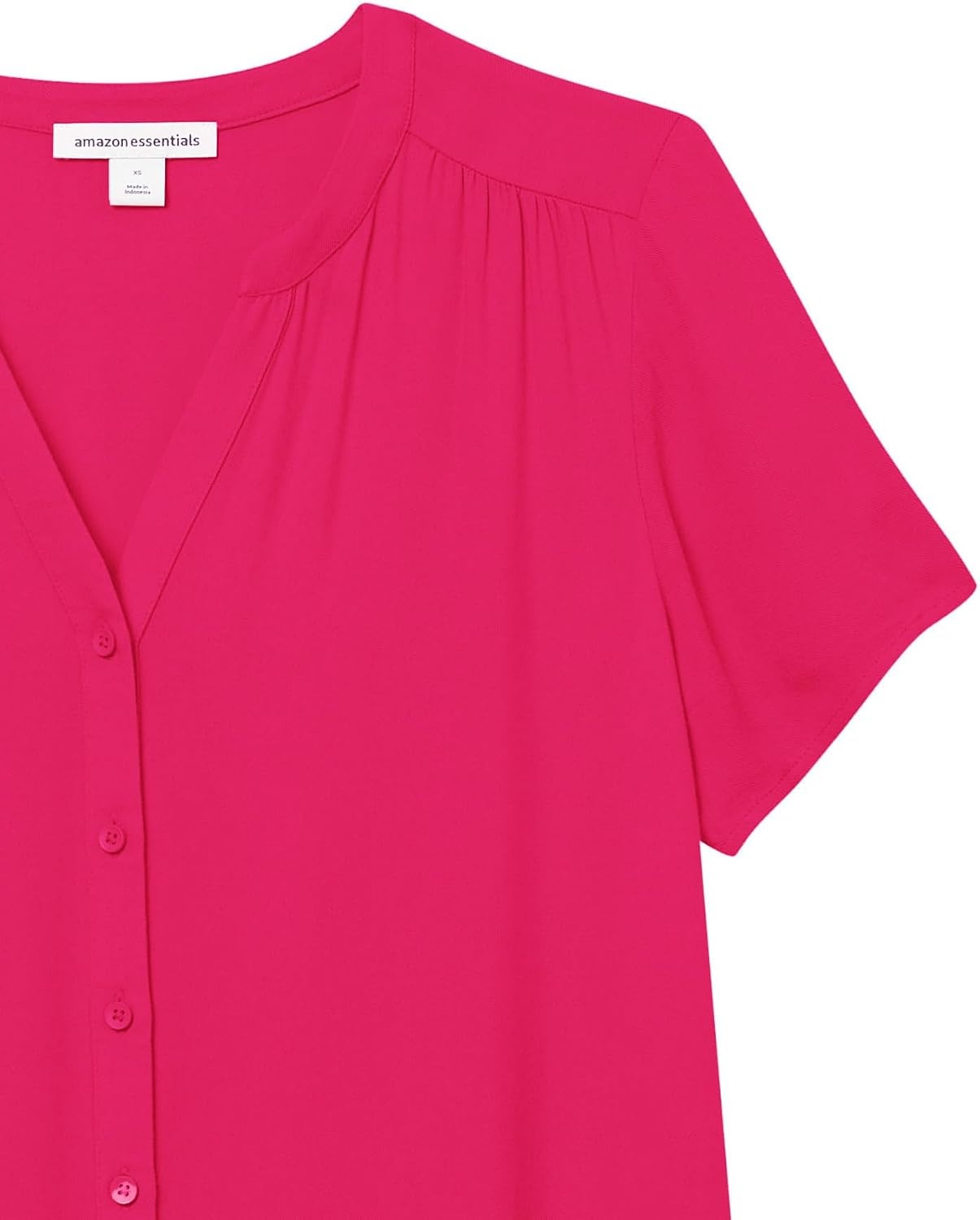 image:imageAmazon Essentials Womens RelaxedFit ShortSleeve V Neck ButtonFront Woven Blouse Business Casual Work BlouseBright Pink
