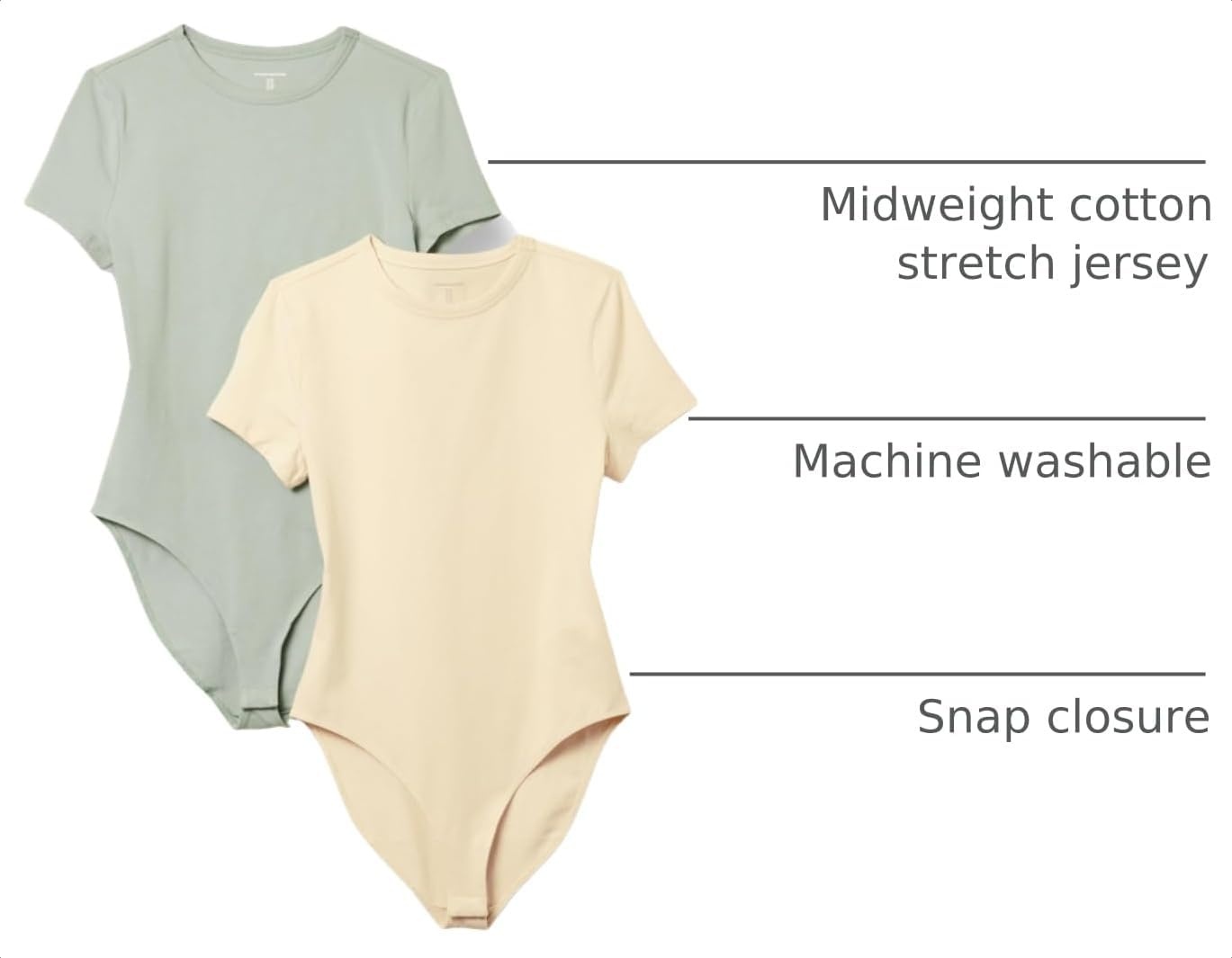 image:imageAmazon Essentials Womens Short Sleeve Crew Neck Stretch Cotton Jersey SlimFit TShirt Bodysuit Pack of 2BeigeLight Sage Green