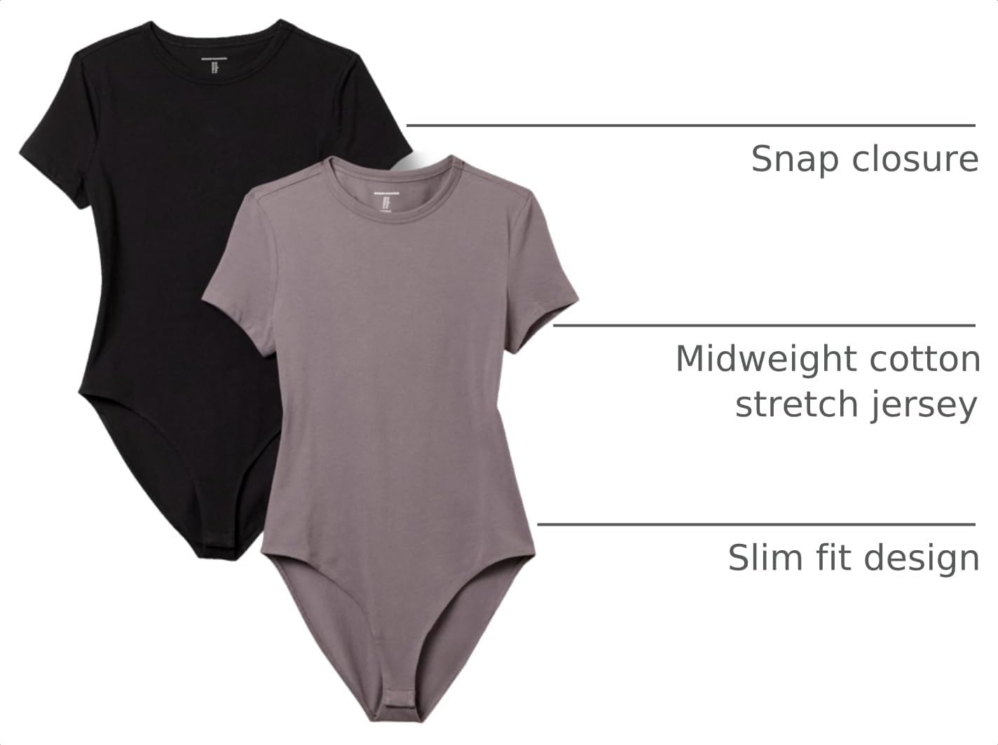 image:imageAmazon Essentials Womens Short Sleeve Crew Neck Stretch Cotton Jersey SlimFit TShirt Bodysuit Pack of 2BlackGrey