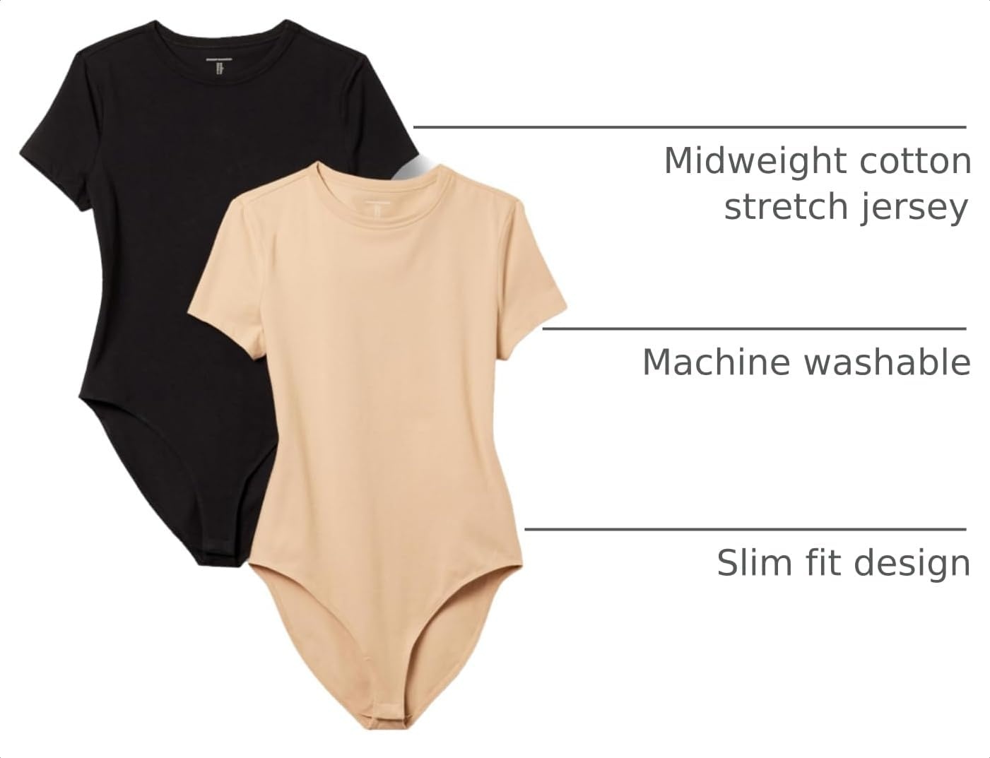 image:imageAmazon Essentials Womens Short Sleeve Crew Neck Stretch Cotton Jersey SlimFit TShirt Bodysuit Pack of 2BlackLight Camel