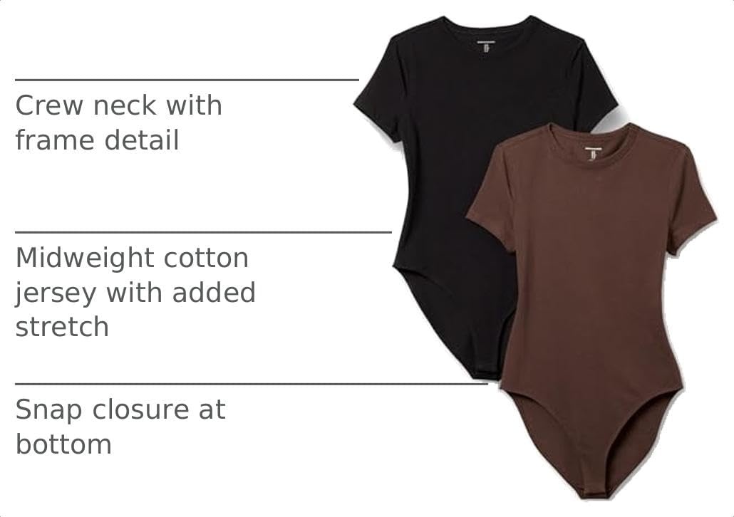 image:imageAmazon Essentials Womens Short Sleeve Crew Neck Stretch Cotton Jersey SlimFit TShirt Bodysuit Pack of 2BlackRich Hazel