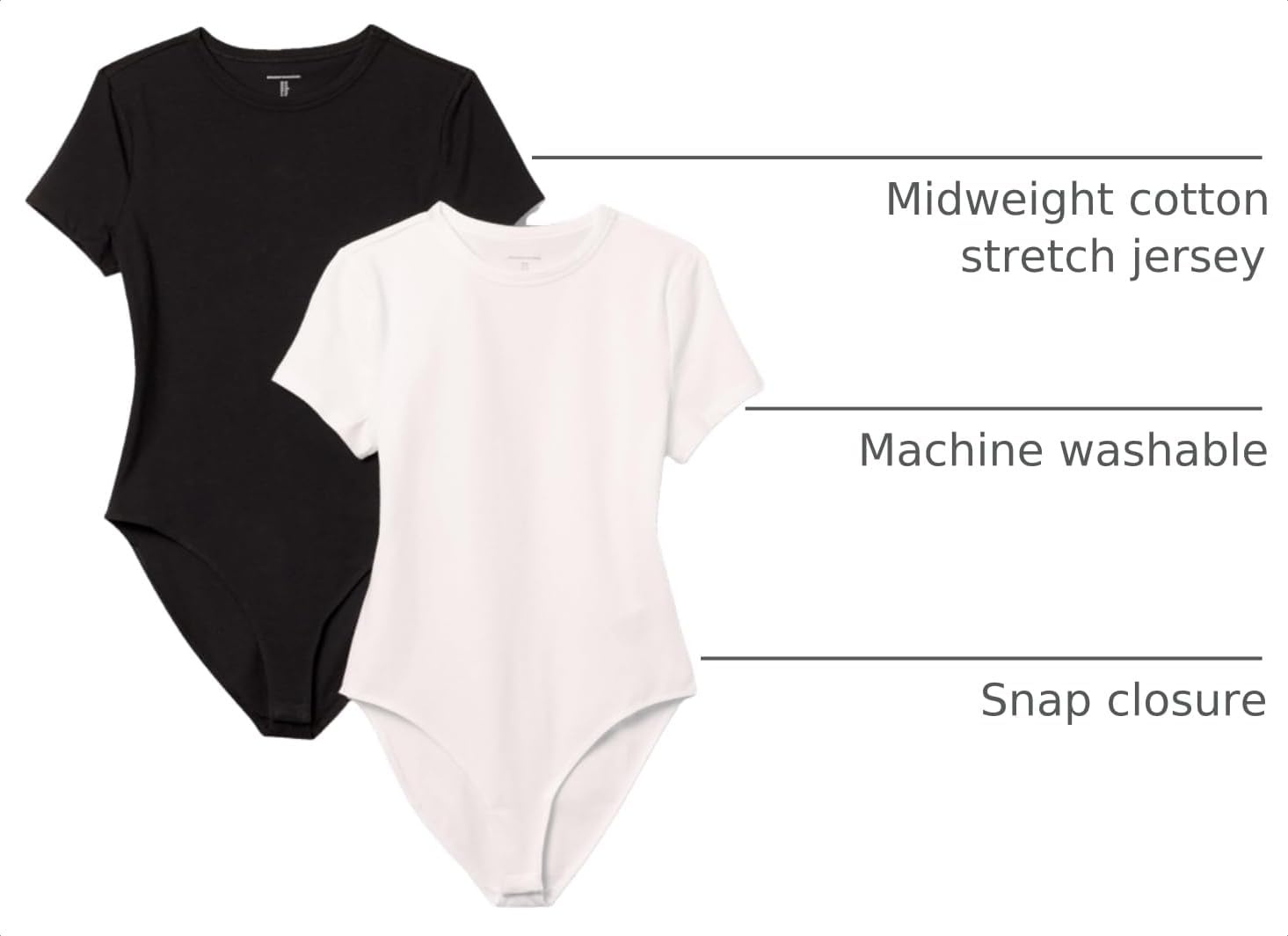 image:imageAmazon Essentials Womens Short Sleeve Crew Neck Stretch Cotton Jersey SlimFit TShirt Bodysuit Pack of 2BlackWhite