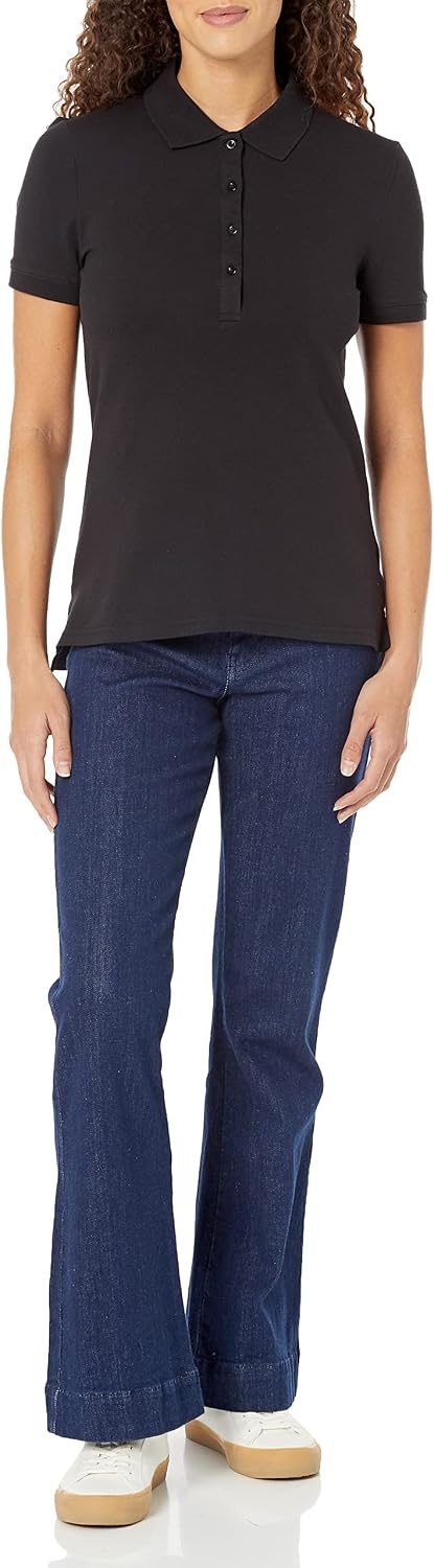 image:imageAmazon Essentials Womens ShortSleeve Collared Polo Shirt Available in Plus SizeBlack