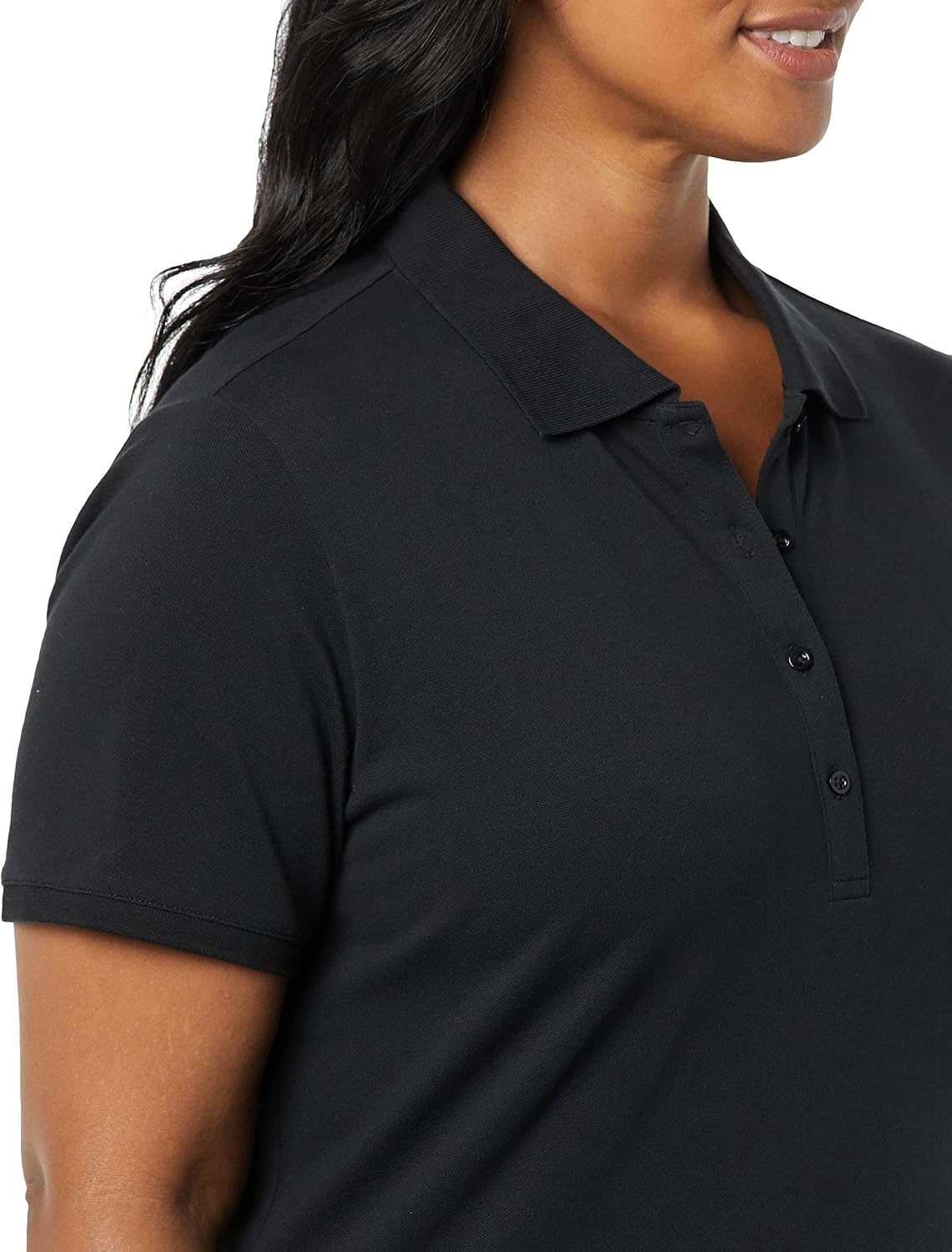 image:imageAmazon Essentials Womens ShortSleeve Collared Polo Shirt Available in Plus SizeBlack