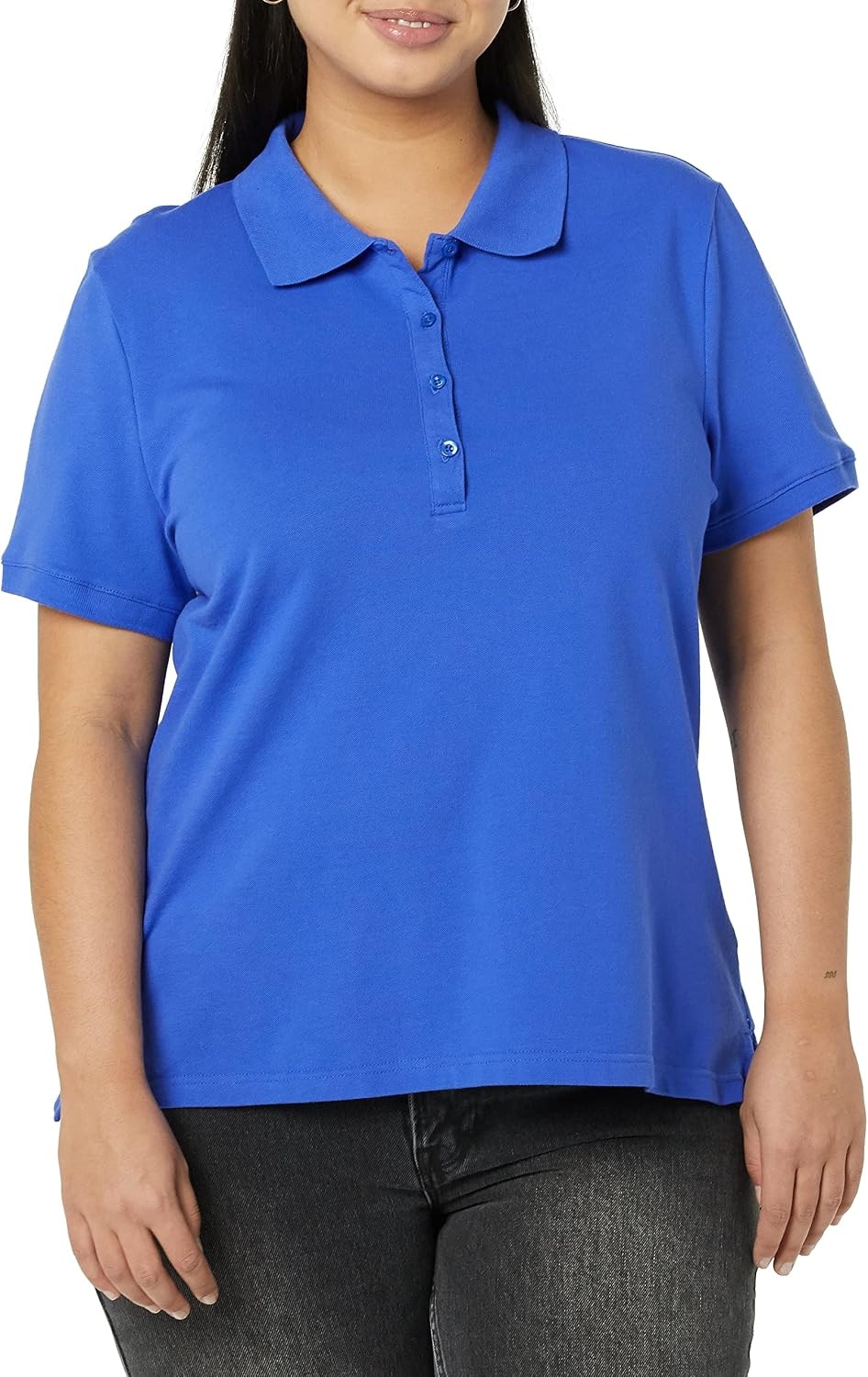 image:imageAmazon Essentials Womens ShortSleeve Collared Polo Shirt Available in Plus SizeBlue