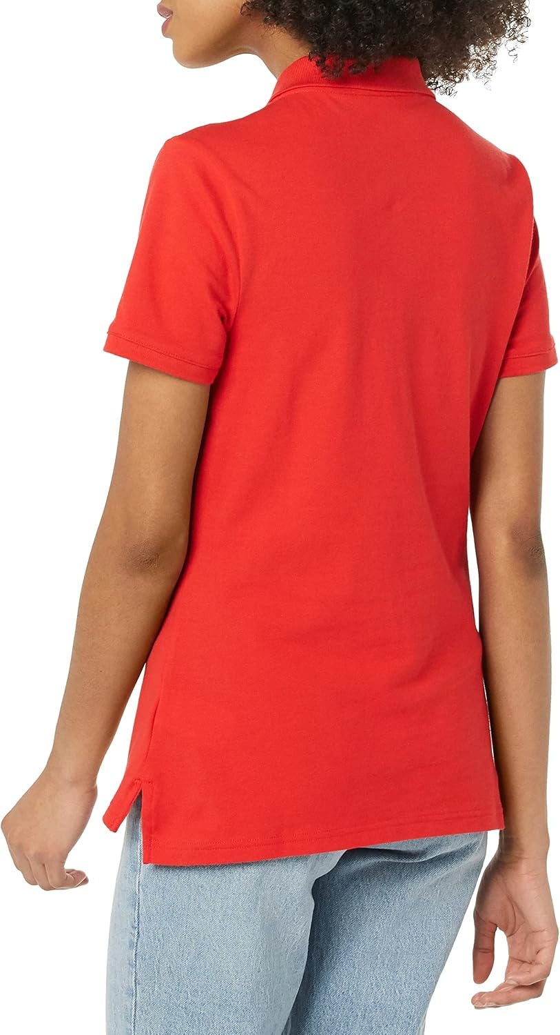 image:imageAmazon Essentials Womens ShortSleeve Collared Polo Shirt Available in Plus SizeBright Poppy Red