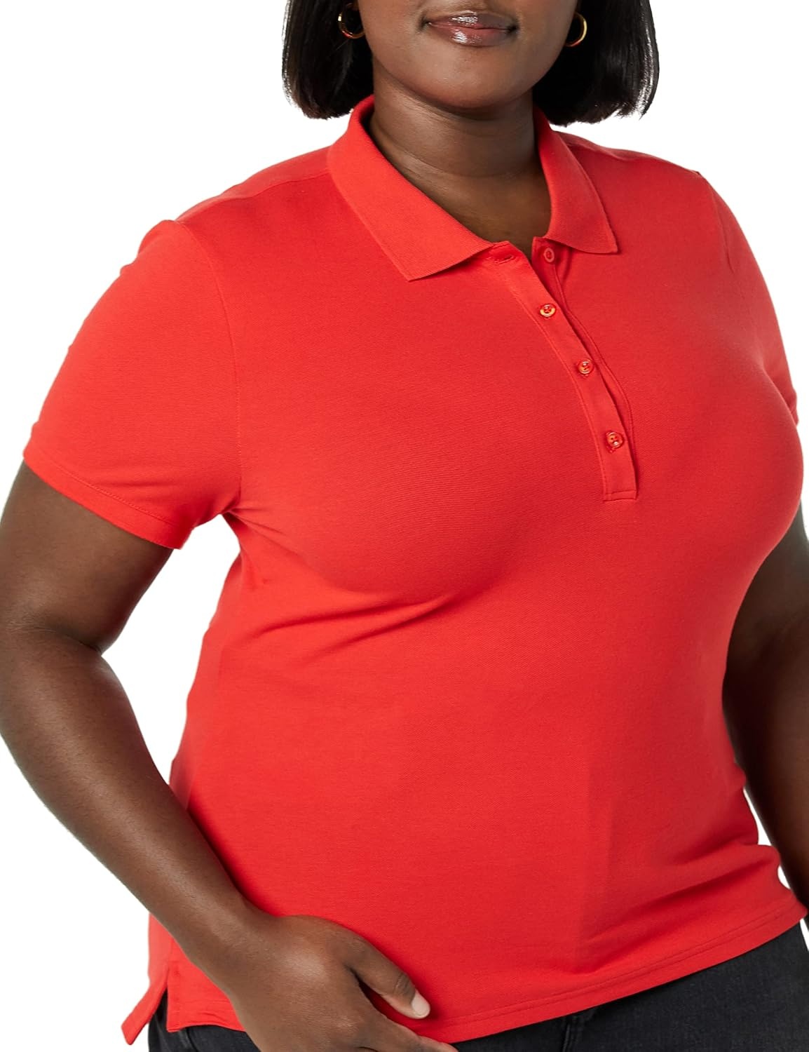 image:imageAmazon Essentials Womens ShortSleeve Collared Polo Shirt Available in Plus SizeBright Poppy Red