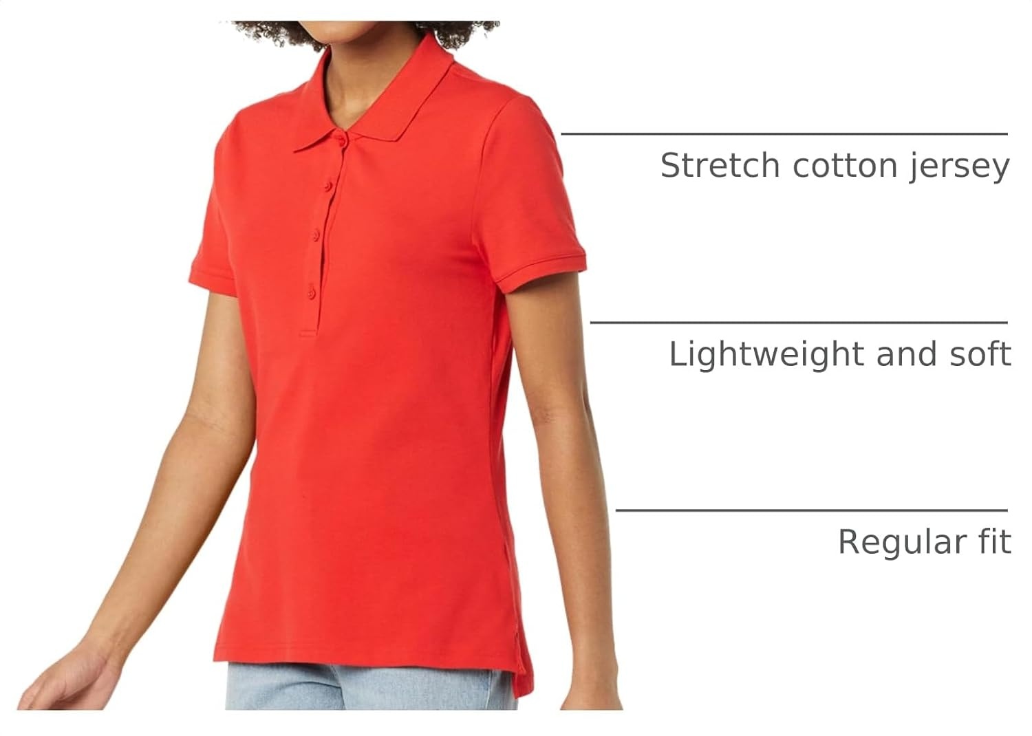 image:imageAmazon Essentials Womens ShortSleeve Collared Polo Shirt Available in Plus SizeBright Poppy Red