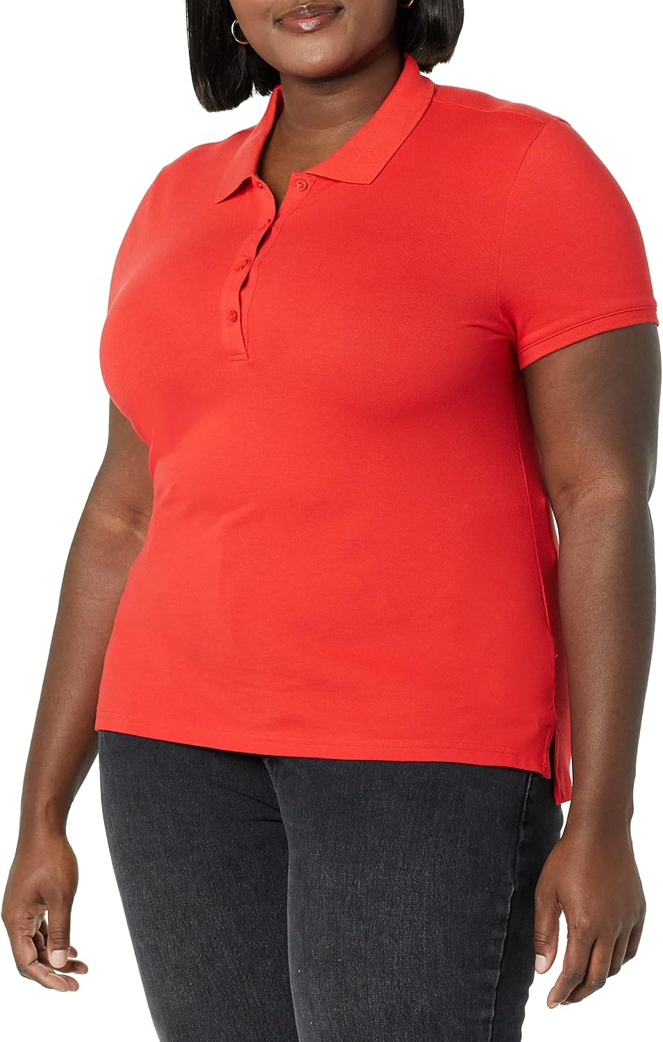 image:imageAmazon Essentials Womens ShortSleeve Collared Polo Shirt Available in Plus SizeBright Poppy Red