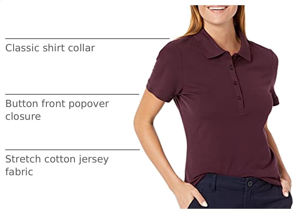 image:imageAmazon Essentials Womens ShortSleeve Collared Polo Shirt Available in Plus SizeBurgundy