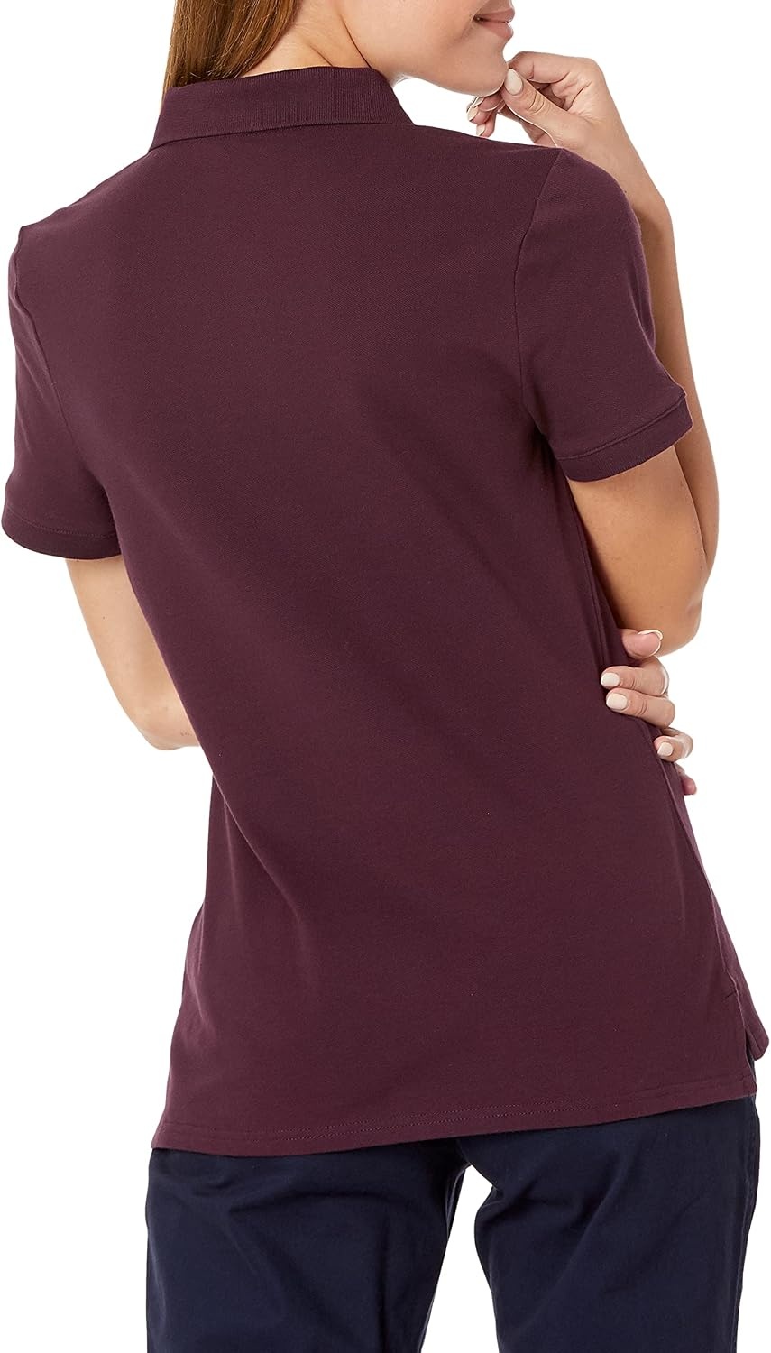 image:imageAmazon Essentials Womens ShortSleeve Collared Polo Shirt Available in Plus SizeBurgundy