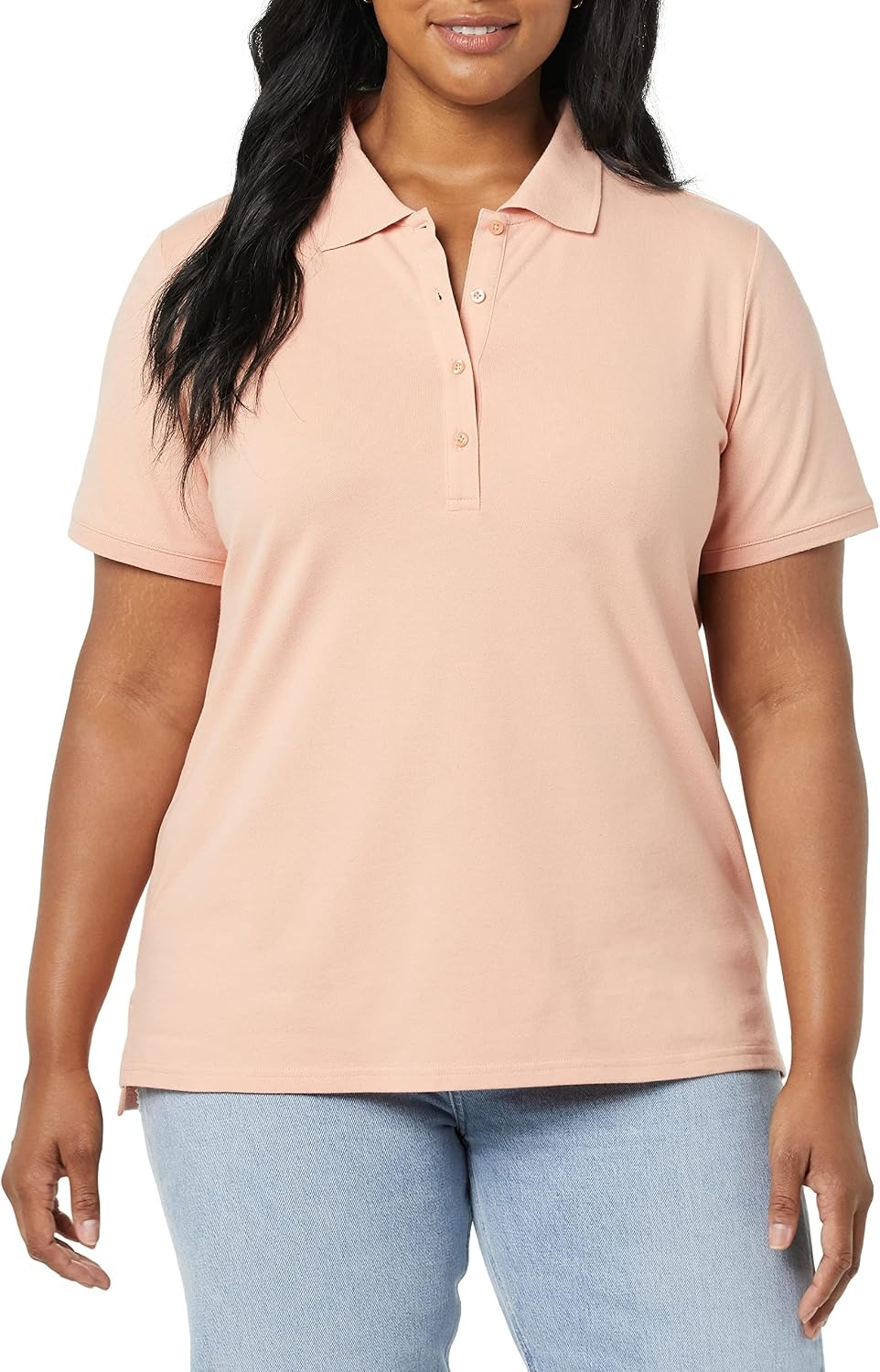 image:imageAmazon Essentials Womens ShortSleeve Collared Polo Shirt Available in Plus SizeCoral Pink