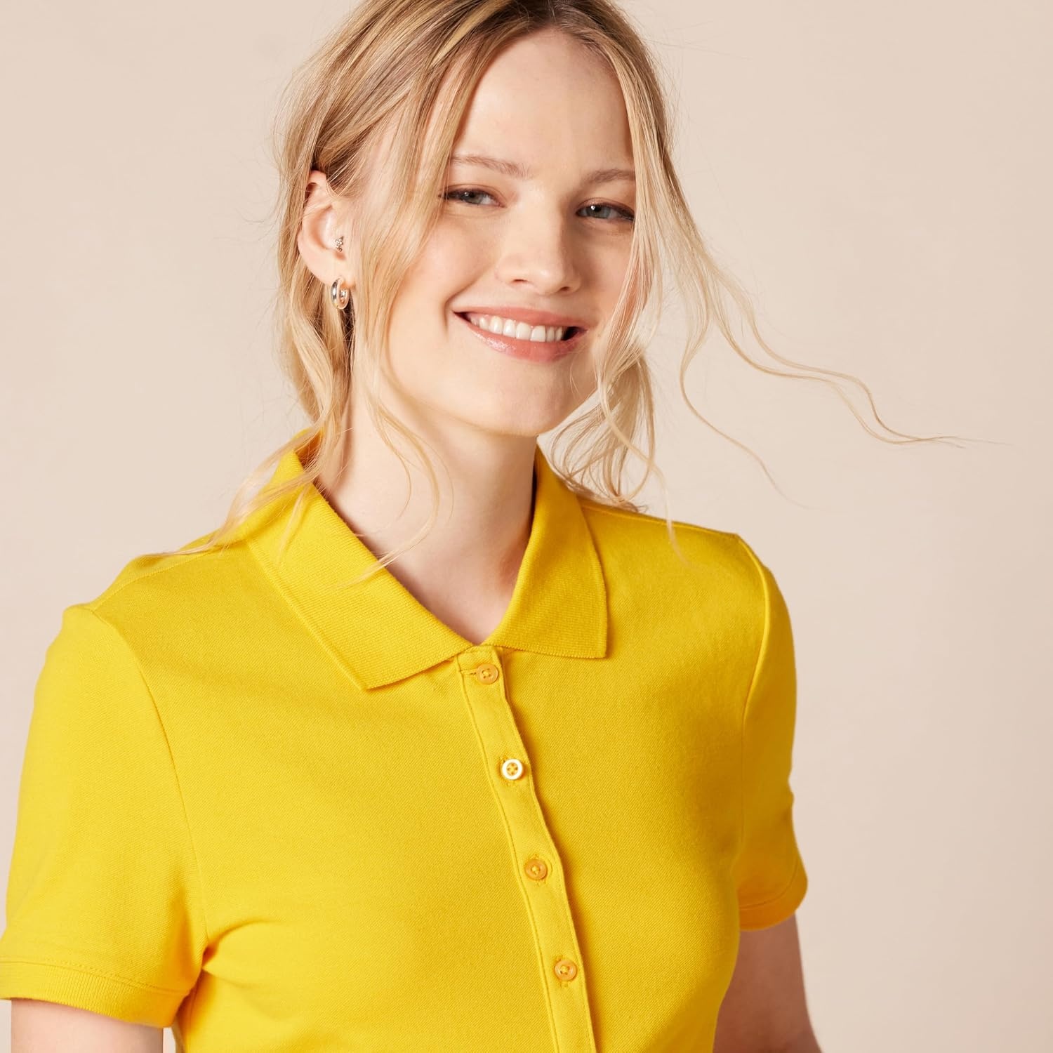 image:imageAmazon Essentials Womens ShortSleeve Collared Polo Shirt Available in Plus SizeGolden Yellow