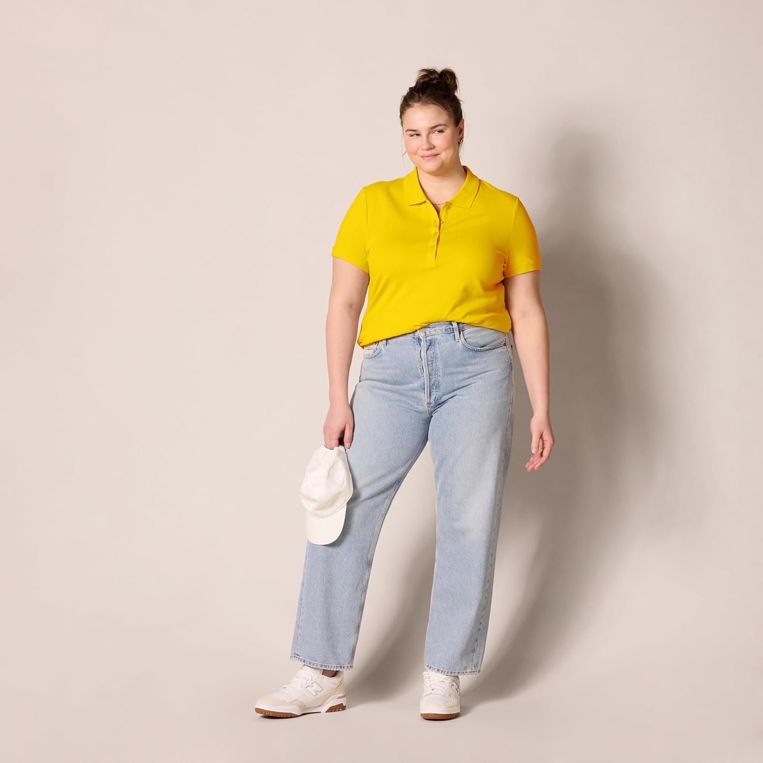 image:imageAmazon Essentials Womens ShortSleeve Collared Polo Shirt Available in Plus SizeGolden Yellow