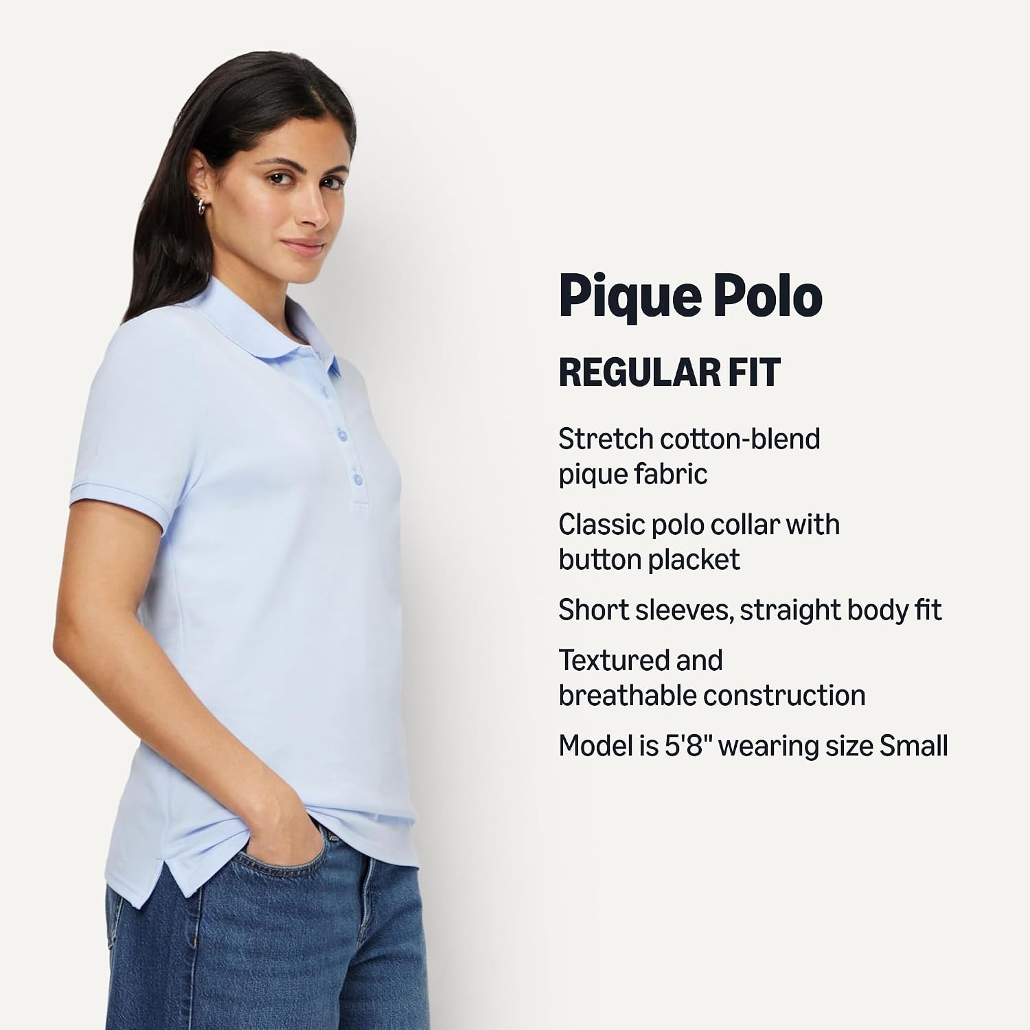 image:imageAmazon Essentials Womens ShortSleeve Collared Polo Shirt Available in Plus SizeLight Blue