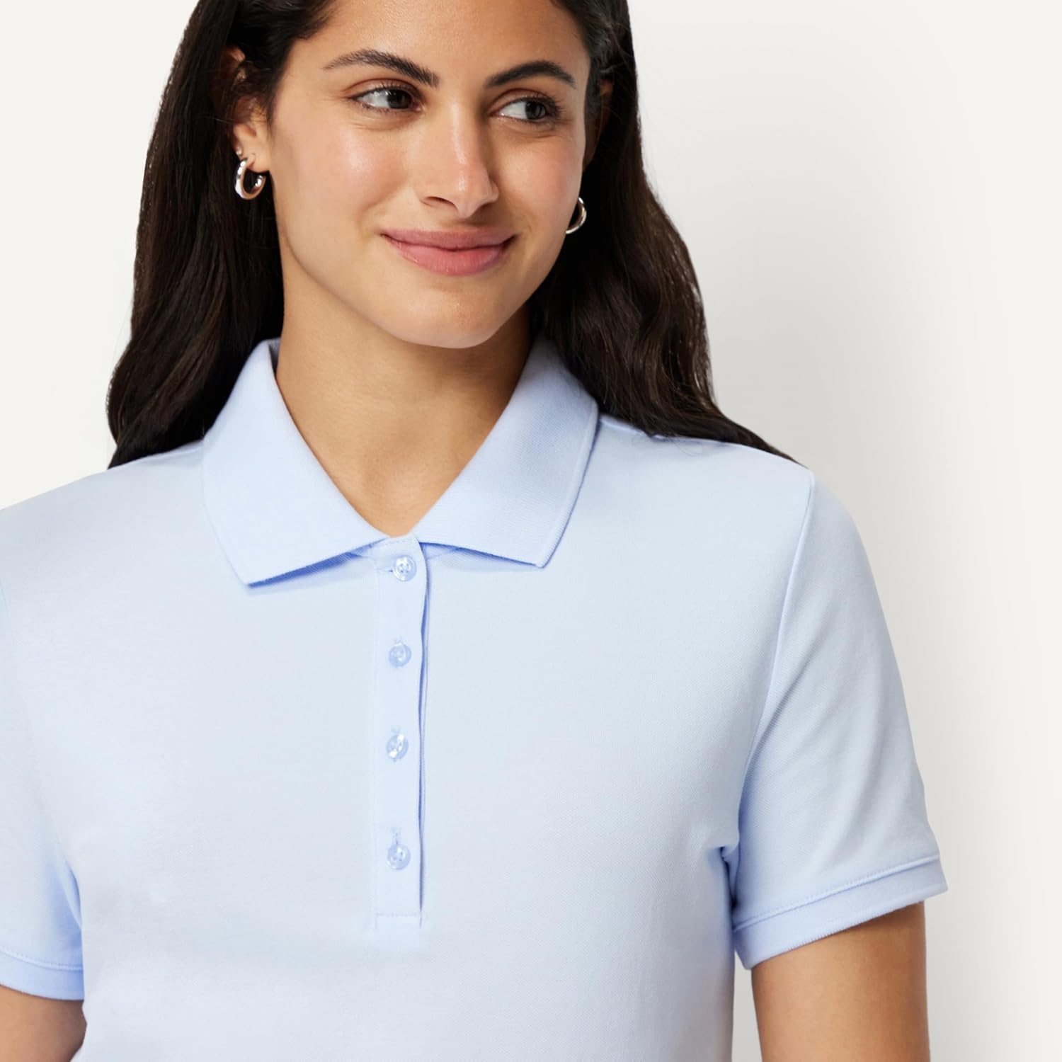 image:imageAmazon Essentials Womens ShortSleeve Collared Polo Shirt Available in Plus SizeLight Blue