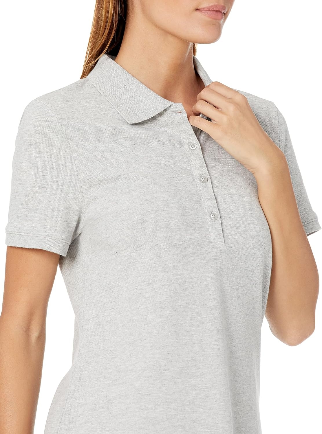 image:imageAmazon Essentials Womens ShortSleeve Collared Polo Shirt Available in Plus SizeLight Grey Heather