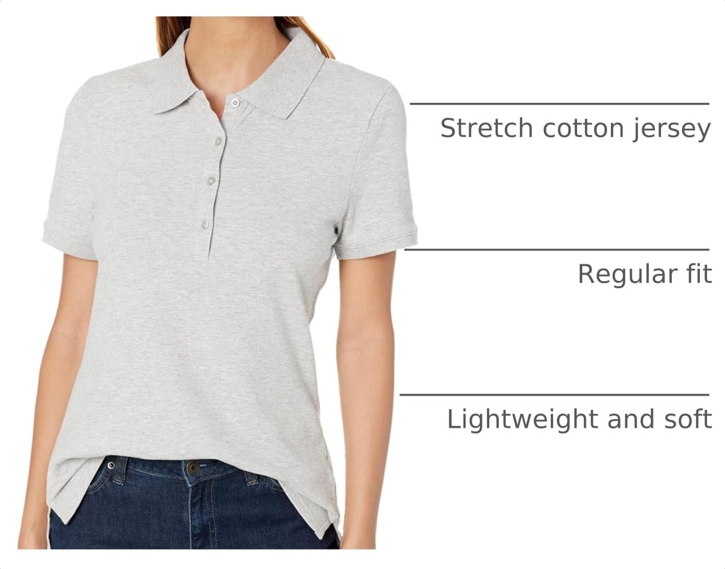 image:imageAmazon Essentials Womens ShortSleeve Collared Polo Shirt Available in Plus SizeLight Grey Heather