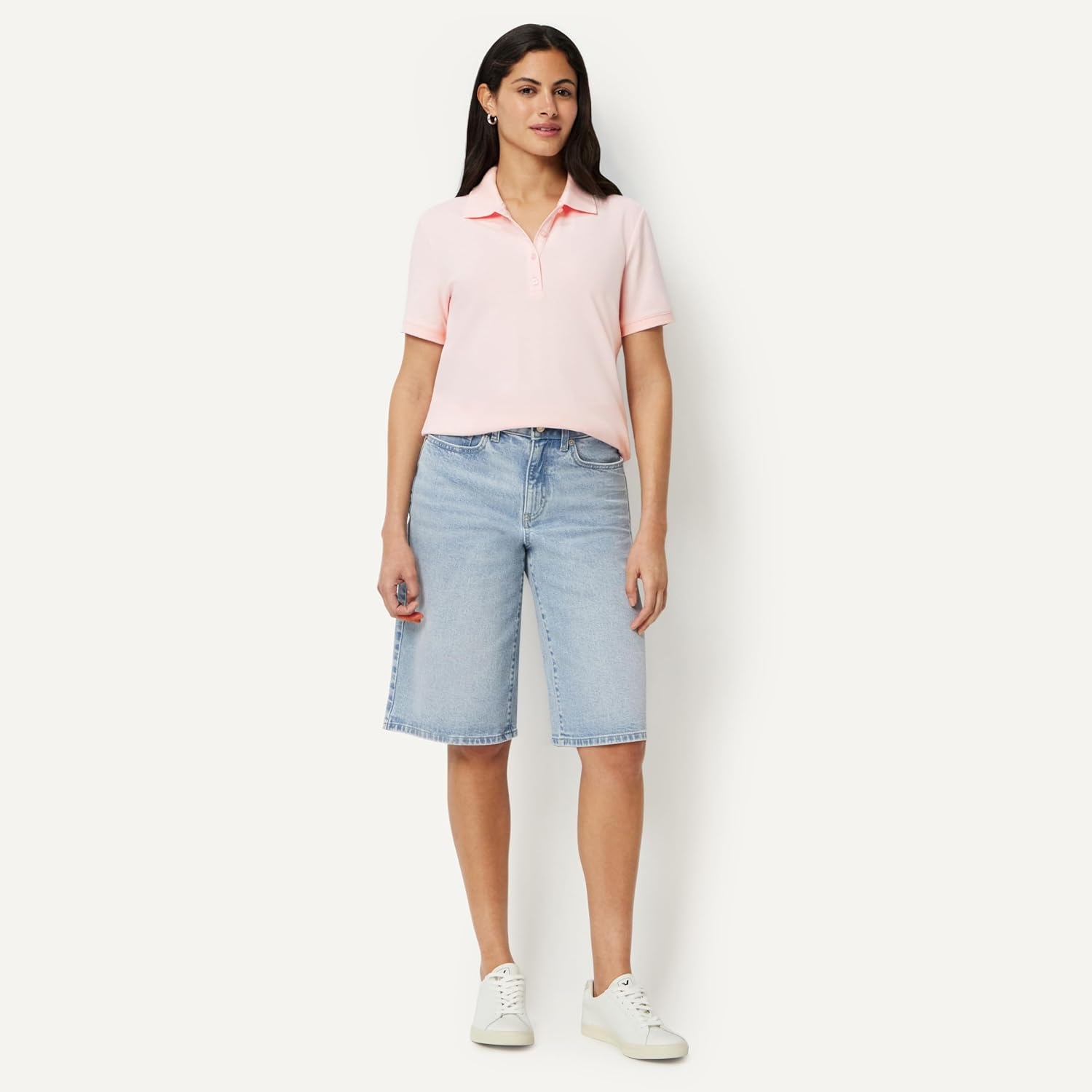image:imageAmazon Essentials Womens ShortSleeve Collared Polo Shirt Available in Plus SizeLight Pink