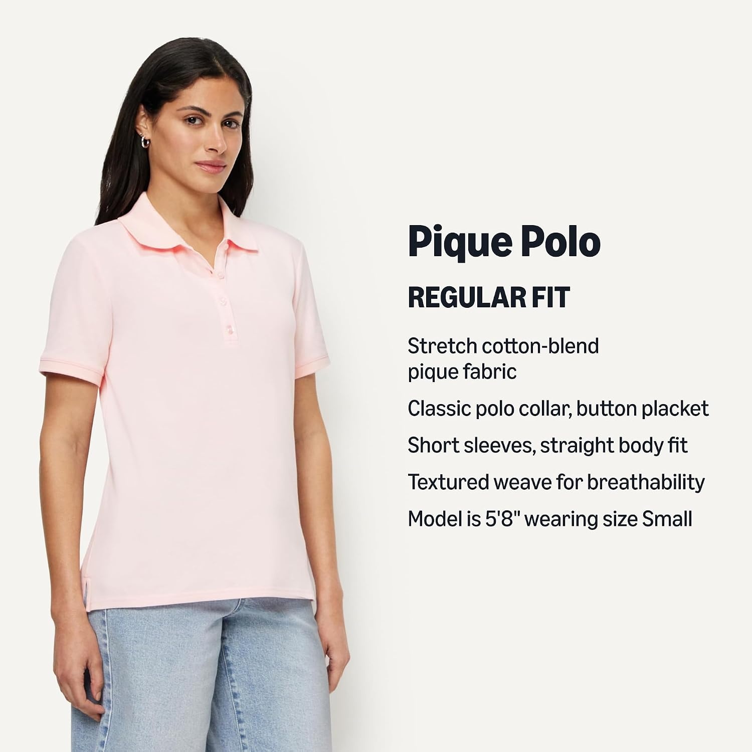 image:imageAmazon Essentials Womens ShortSleeve Collared Polo Shirt Available in Plus SizeLight Pink