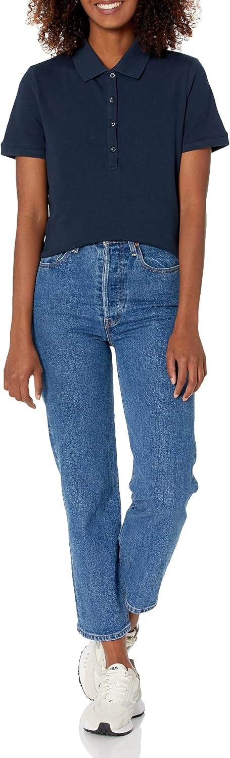 image:imageAmazon Essentials Womens ShortSleeve Collared Polo Shirt Available in Plus SizeNavy