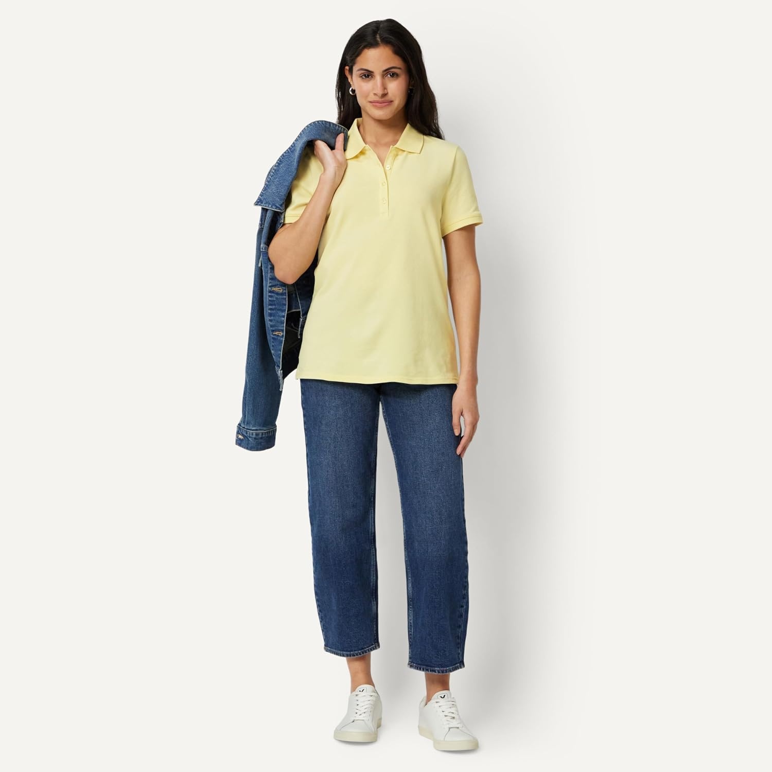 image:imageAmazon Essentials Womens ShortSleeve Collared Polo Shirt Available in Plus SizePastel Yellow