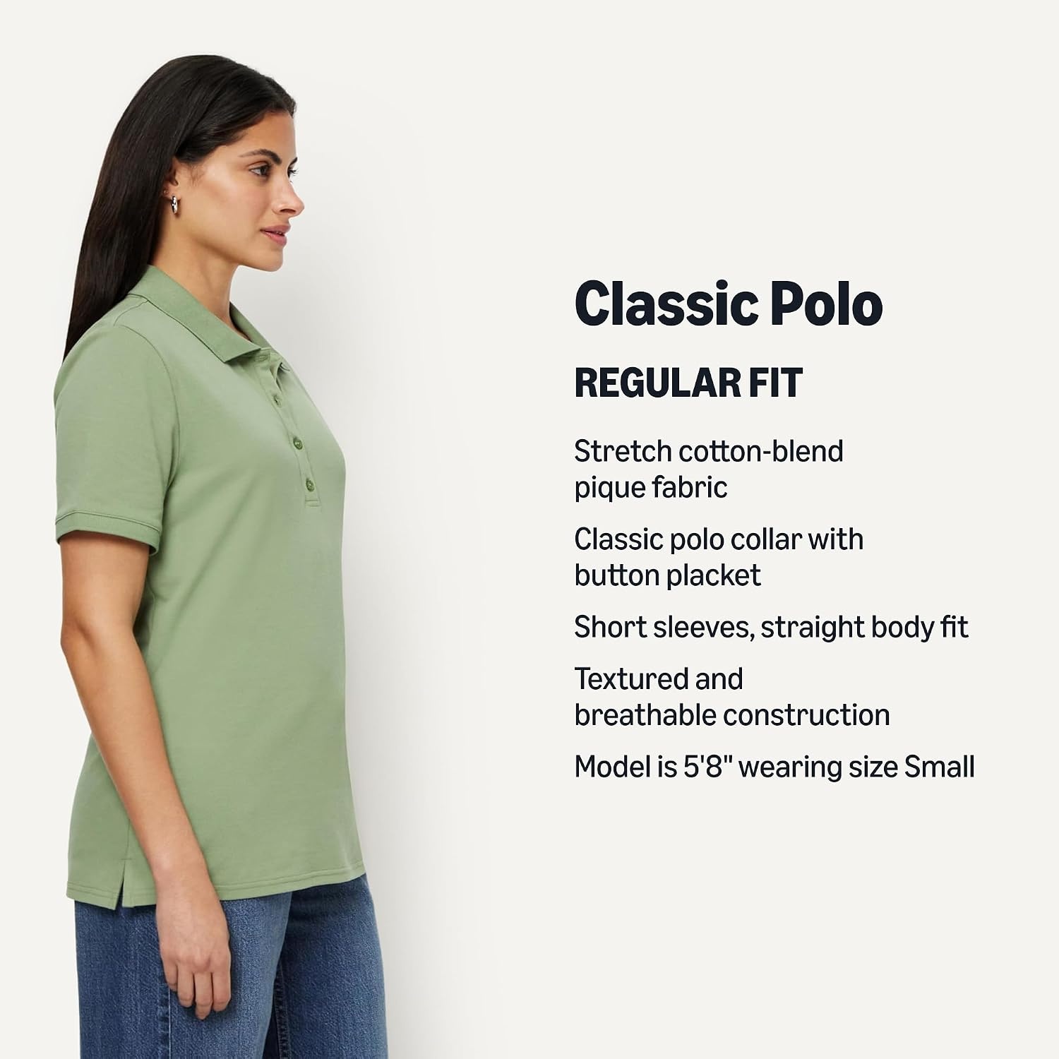 image:imageAmazon Essentials Womens ShortSleeve Collared Polo Shirt Available in Plus SizeSage Green