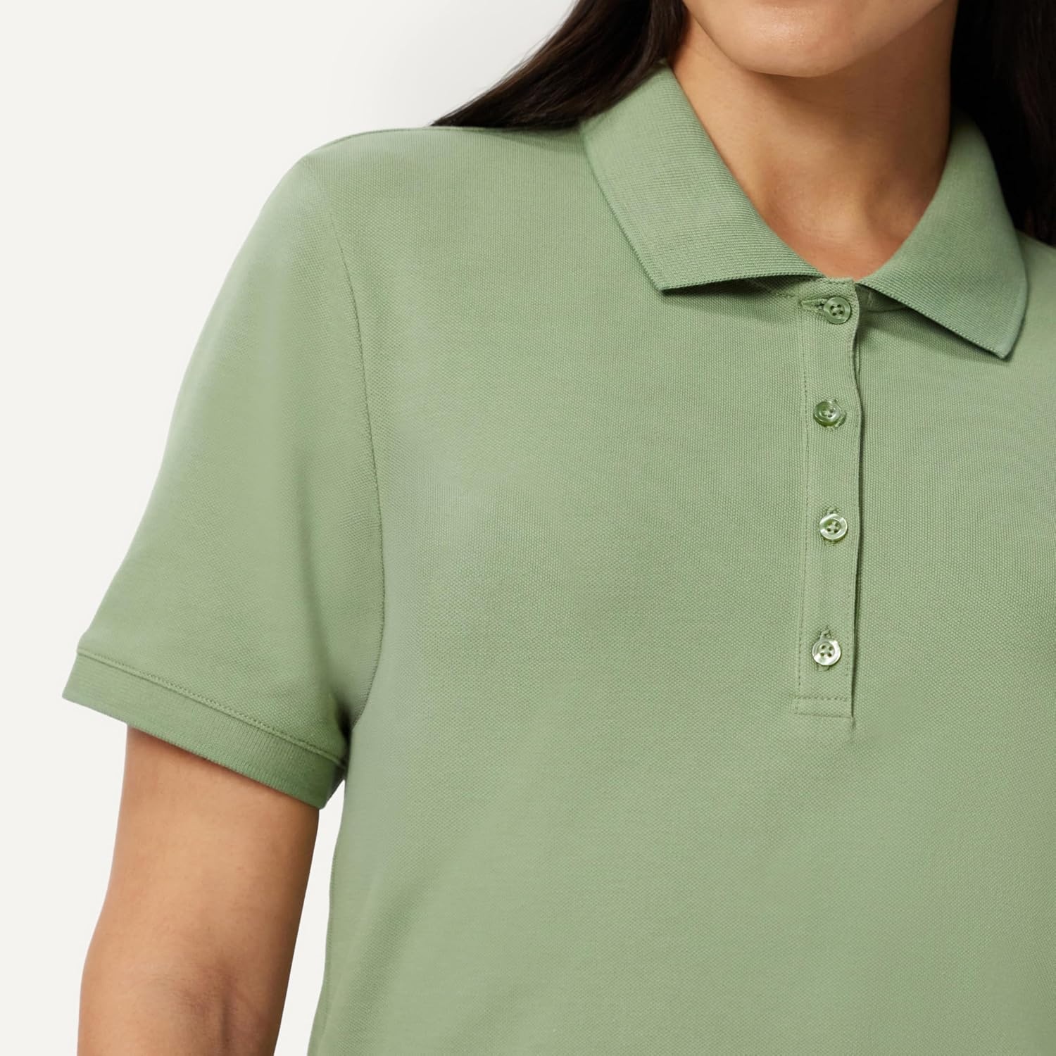 image:imageAmazon Essentials Womens ShortSleeve Collared Polo Shirt Available in Plus SizeSage Green