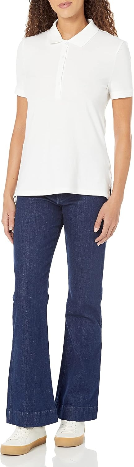 image:imageAmazon Essentials Womens ShortSleeve Collared Polo Shirt Available in Plus SizeWhite