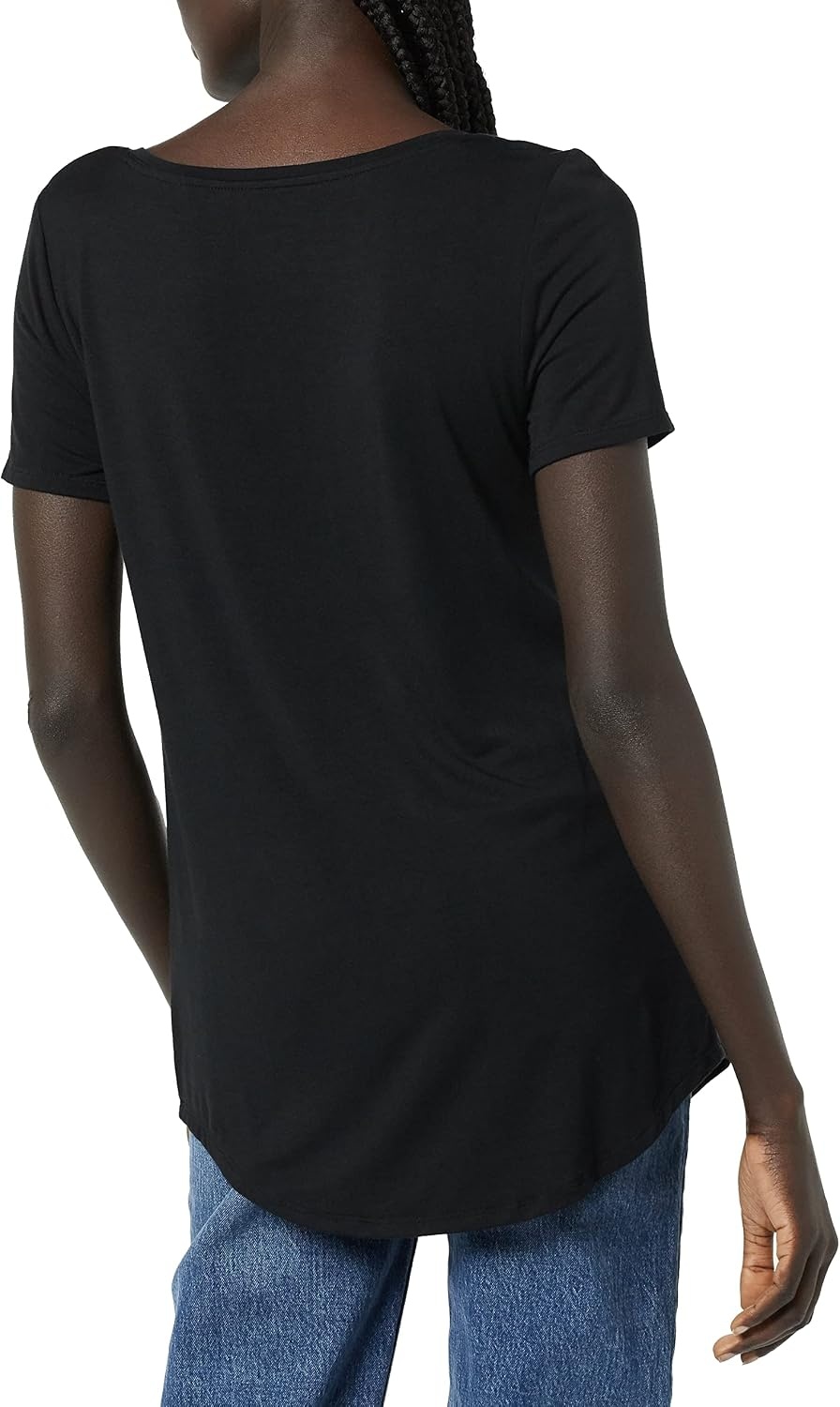 image:imageAmazon Essentials Womens ShortSleeve Scoopneck Tunic Tops TShirt Stretchy Pack of 2Black Black