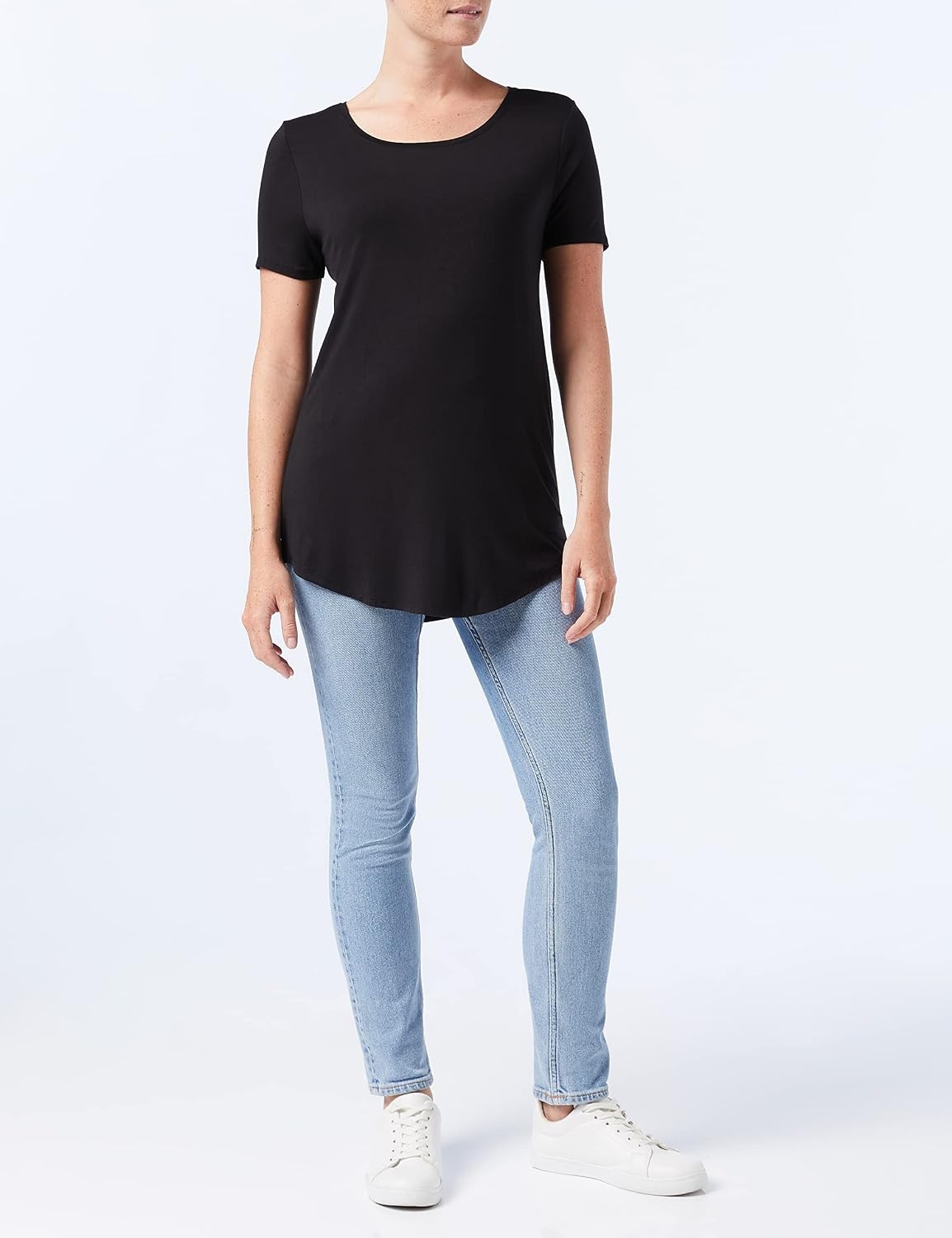 image:imageAmazon Essentials Womens ShortSleeve Scoopneck Tunic Tops TShirt Stretchy Pack of 2Black Charcoal Heather