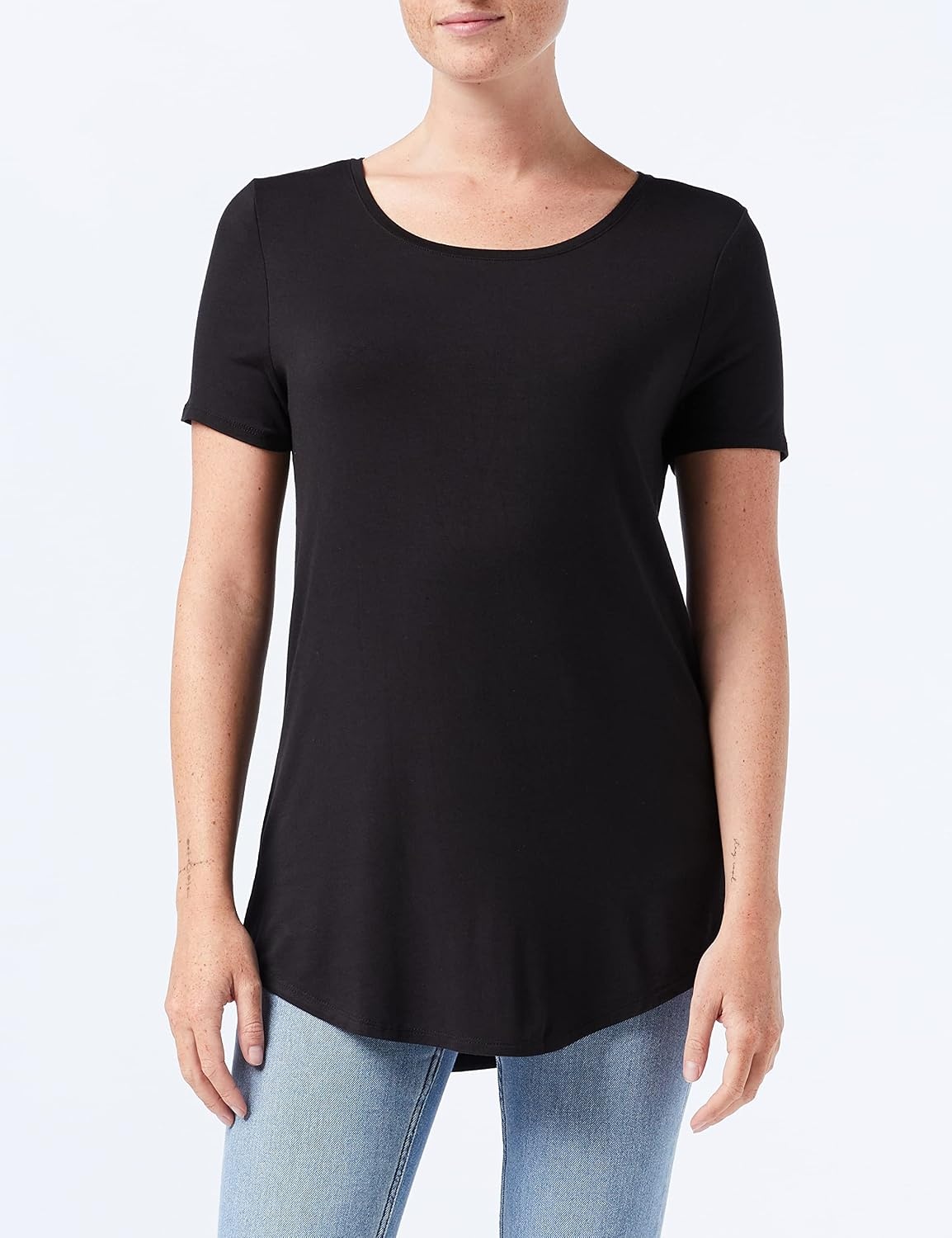 image:imageAmazon Essentials Womens ShortSleeve Scoopneck Tunic Tops TShirt Stretchy Pack of 2Black Charcoal Heather