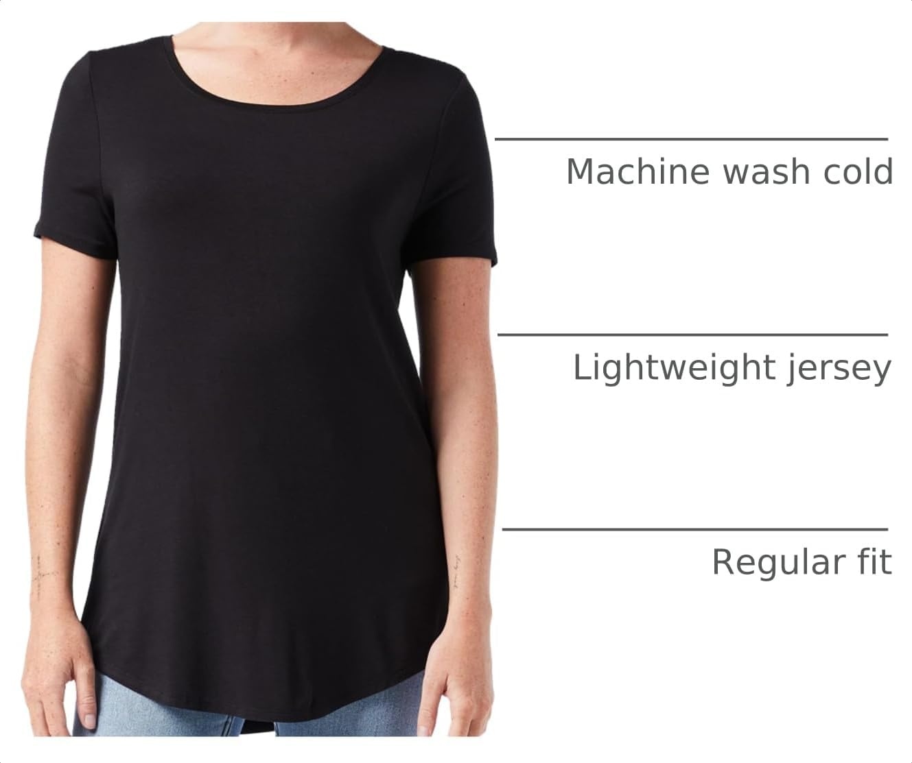 image:imageAmazon Essentials Womens ShortSleeve Scoopneck Tunic Tops TShirt Stretchy Pack of 2Black Charcoal Heather