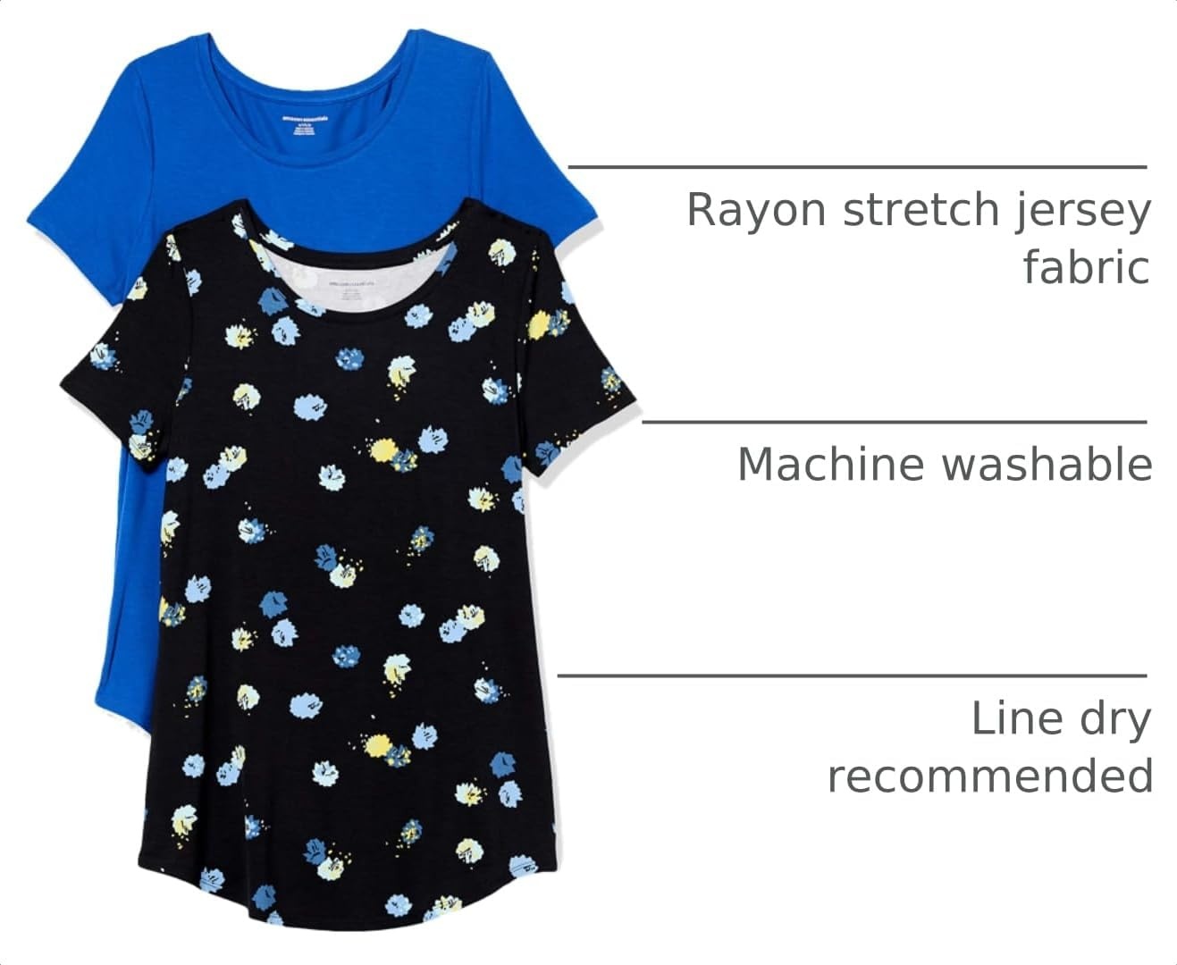 image:imageAmazon Essentials Womens ShortSleeve Scoopneck Tunic Tops TShirt Stretchy Pack of 2Black Graphic BudCobalt