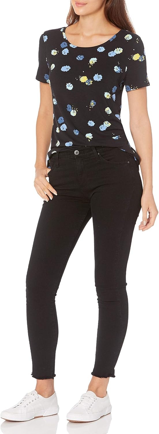image:imageAmazon Essentials Womens ShortSleeve Scoopneck Tunic Tops TShirt Stretchy Pack of 2Black Graphic BudCobalt