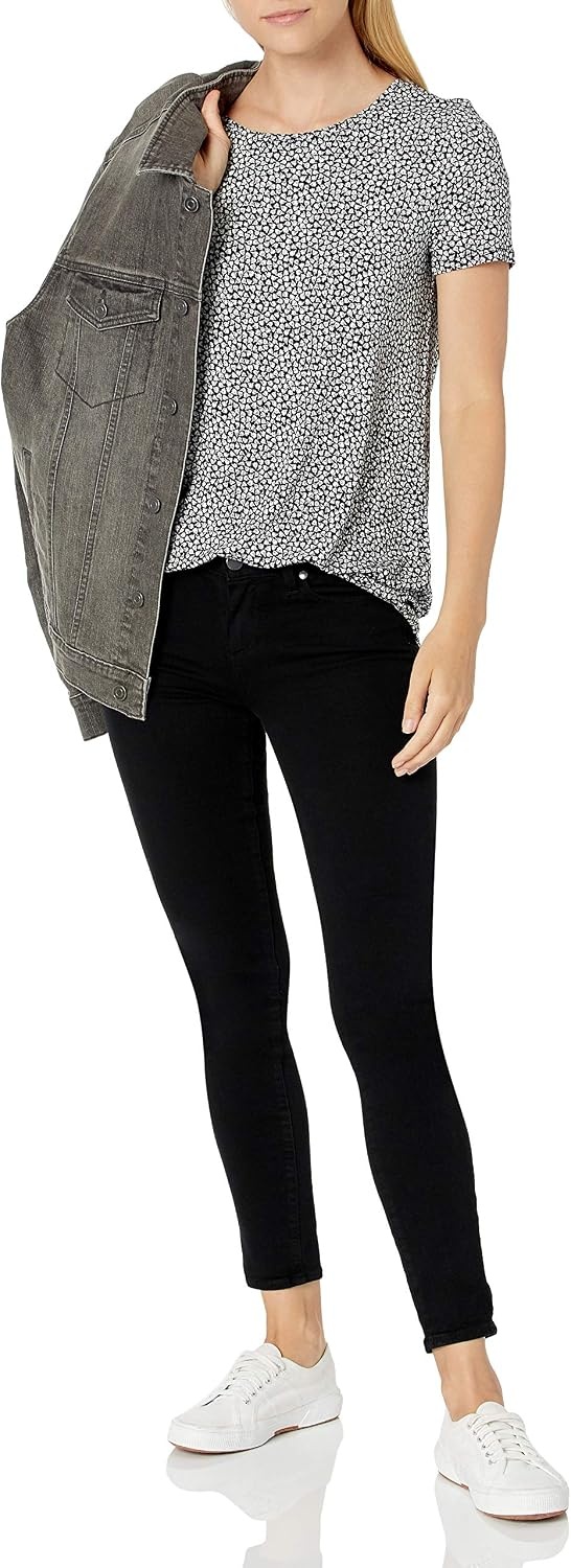 image:imageAmazon Essentials Womens ShortSleeve Scoopneck Tunic Tops TShirt Stretchy Pack of 2Black TulipsBright Pink