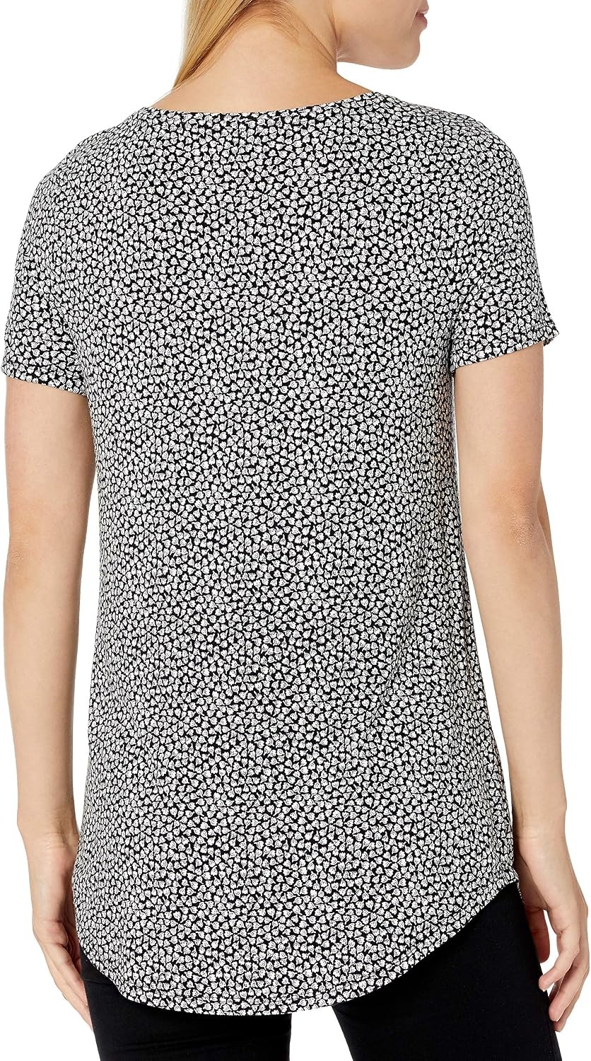 image:imageAmazon Essentials Womens ShortSleeve Scoopneck Tunic Tops TShirt Stretchy Pack of 2Black TulipsBright Pink