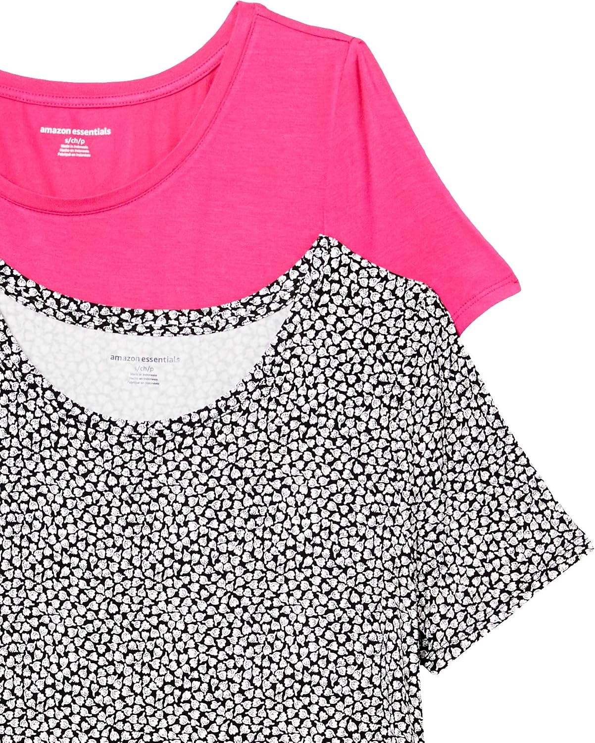 image:imageAmazon Essentials Womens ShortSleeve Scoopneck Tunic Tops TShirt Stretchy Pack of 2Black TulipsBright Pink