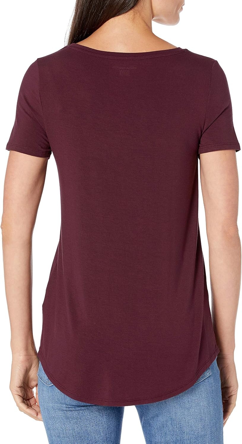 image:imageAmazon Essentials Womens ShortSleeve Scoopneck Tunic Tops TShirt Stretchy Pack of 2BlackBurgundy