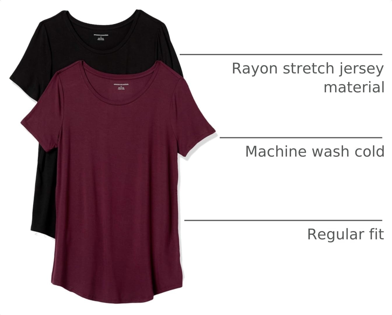 image:imageAmazon Essentials Womens ShortSleeve Scoopneck Tunic Tops TShirt Stretchy Pack of 2BlackBurgundy