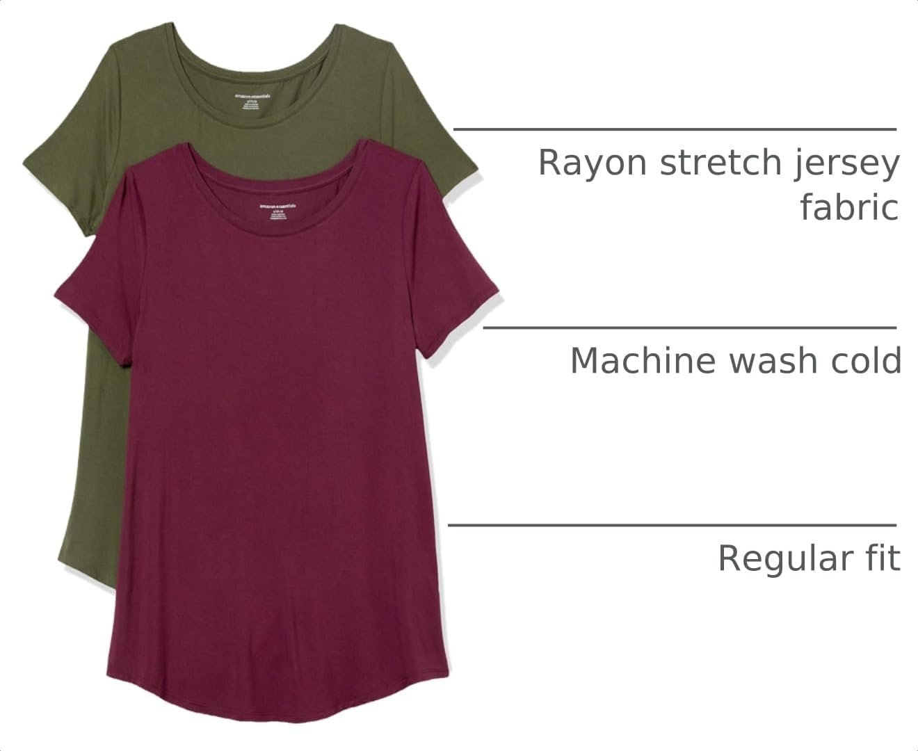 image:imageAmazon Essentials Womens ShortSleeve Scoopneck Tunic Tops TShirt Stretchy Pack of 2BurgundyDark Olive