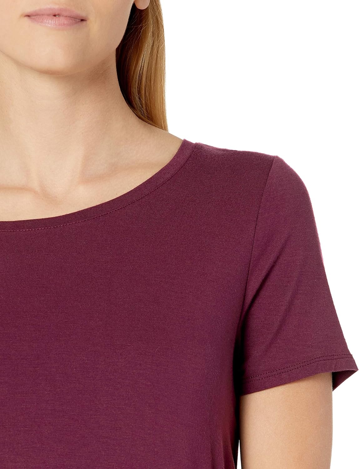 image:imageAmazon Essentials Womens ShortSleeve Scoopneck Tunic Tops TShirt Stretchy Pack of 2BurgundyDark Olive