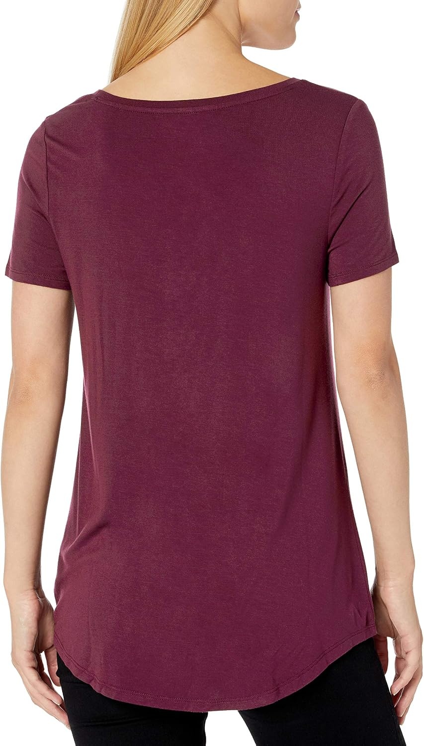 image:imageAmazon Essentials Womens ShortSleeve Scoopneck Tunic Tops TShirt Stretchy Pack of 2BurgundyDark Olive