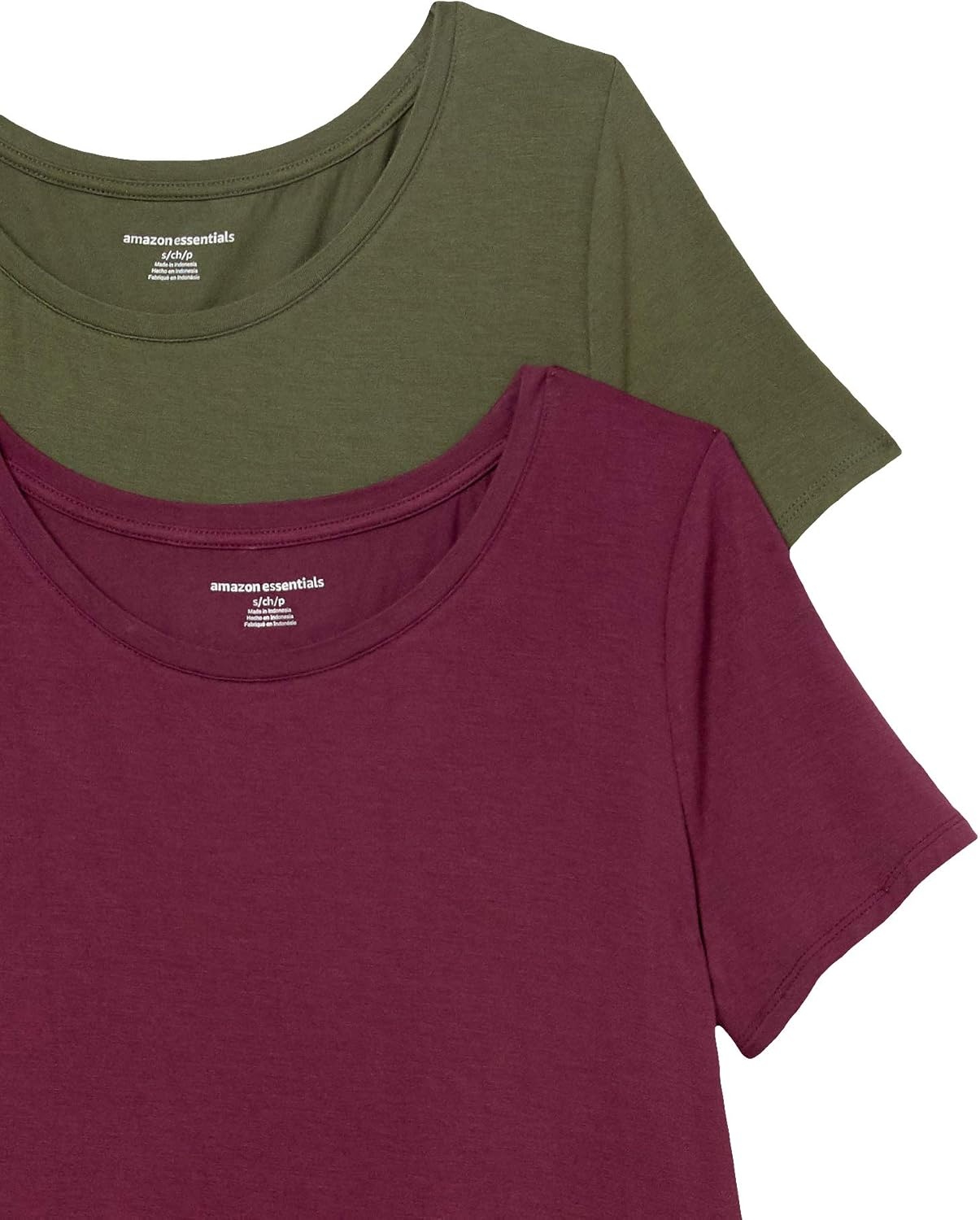image:imageAmazon Essentials Womens ShortSleeve Scoopneck Tunic Tops TShirt Stretchy Pack of 2BurgundyDark Olive
