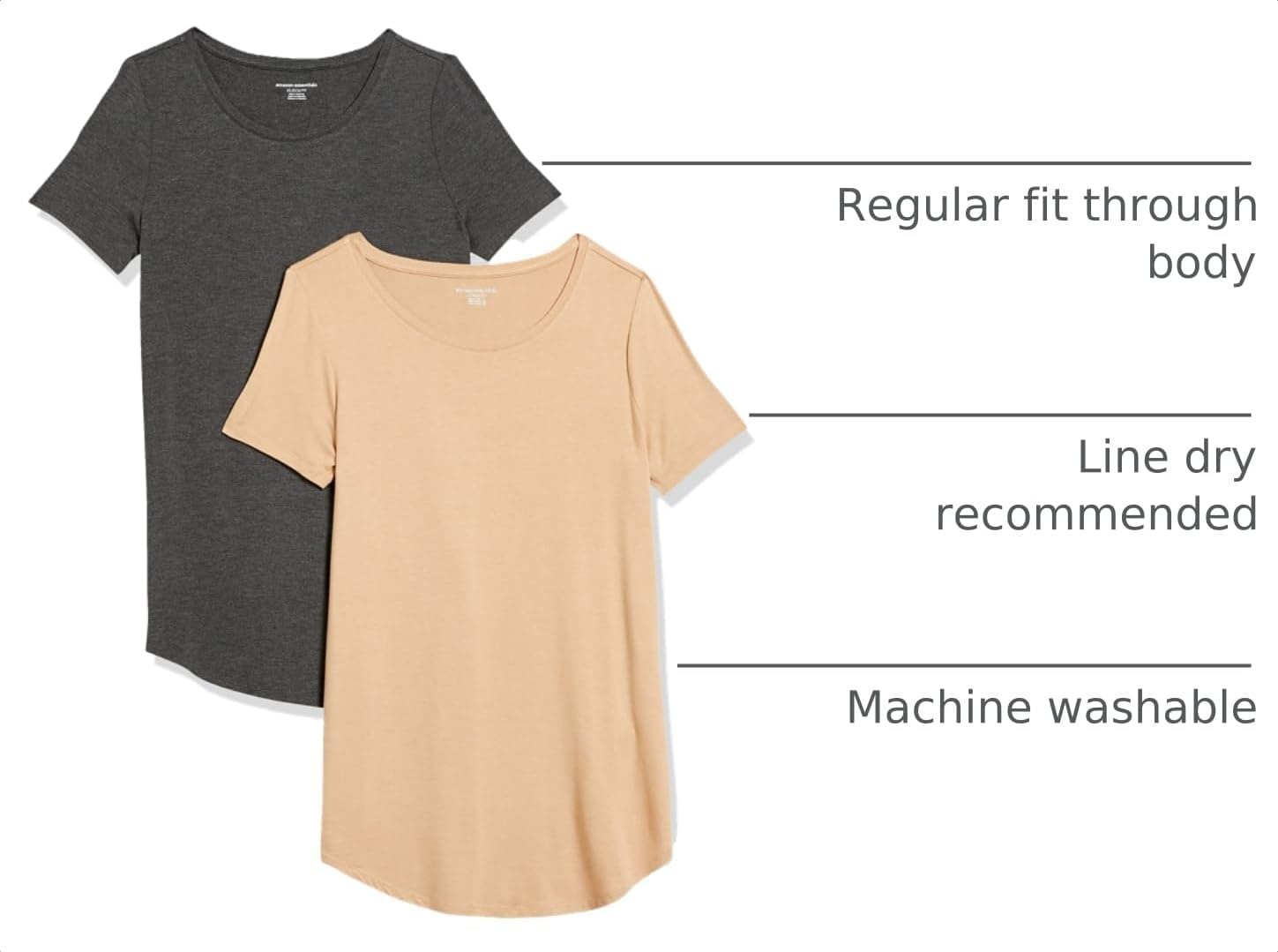 image:imageAmazon Essentials Womens ShortSleeve Scoopneck Tunic Tops TShirt Stretchy Pack of 2Charcoal HeatherLight Camel