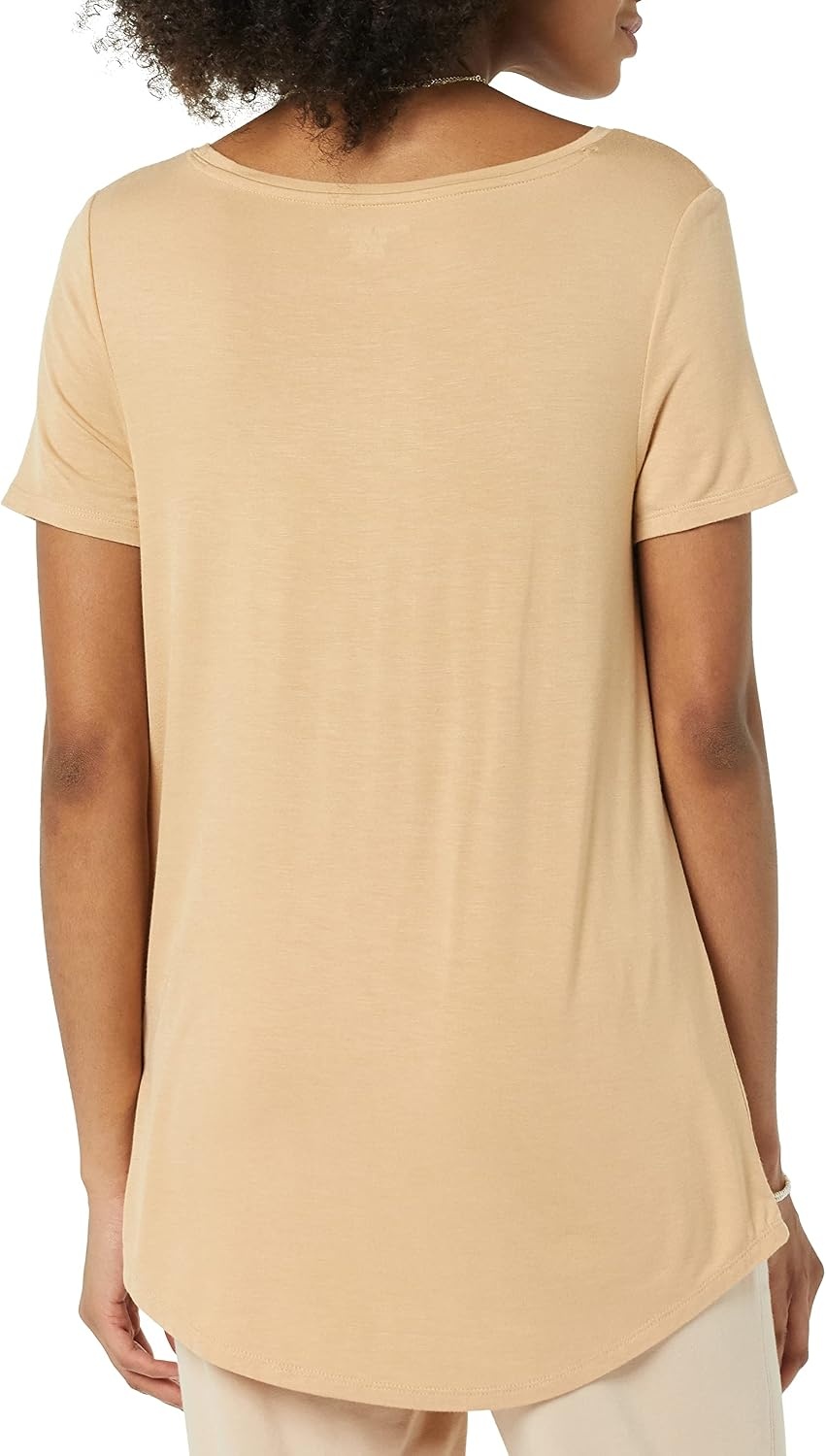 image:imageAmazon Essentials Womens ShortSleeve Scoopneck Tunic Tops TShirt Stretchy Pack of 2Charcoal HeatherLight Camel