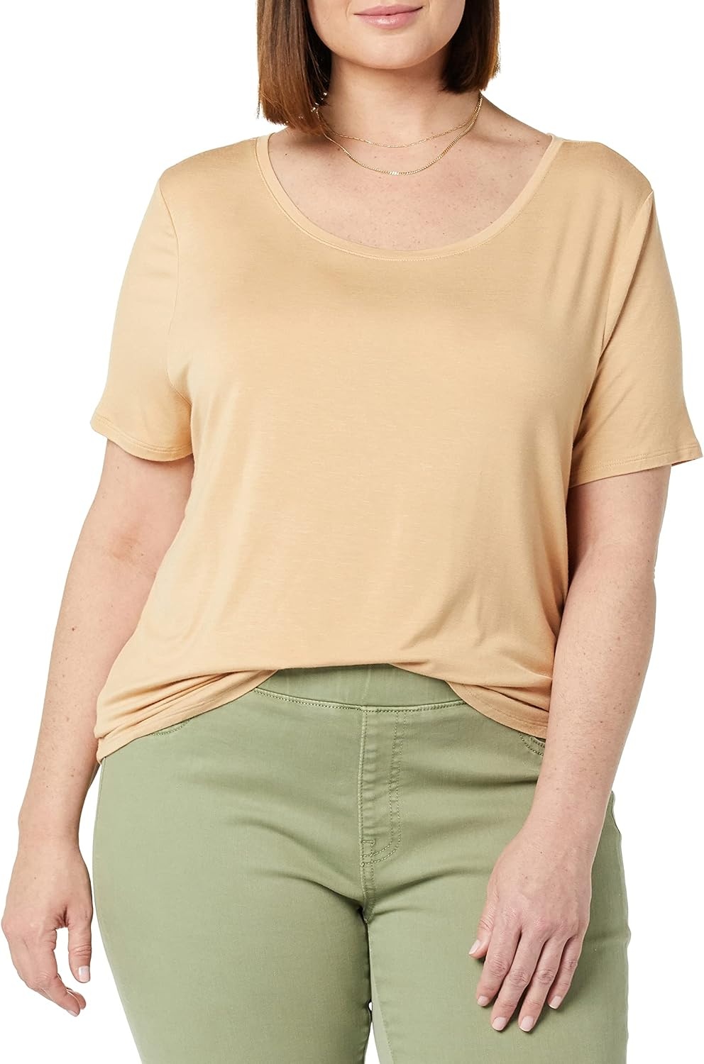 image:imageAmazon Essentials Womens ShortSleeve Scoopneck Tunic Tops TShirt Stretchy Pack of 2Charcoal HeatherLight Camel